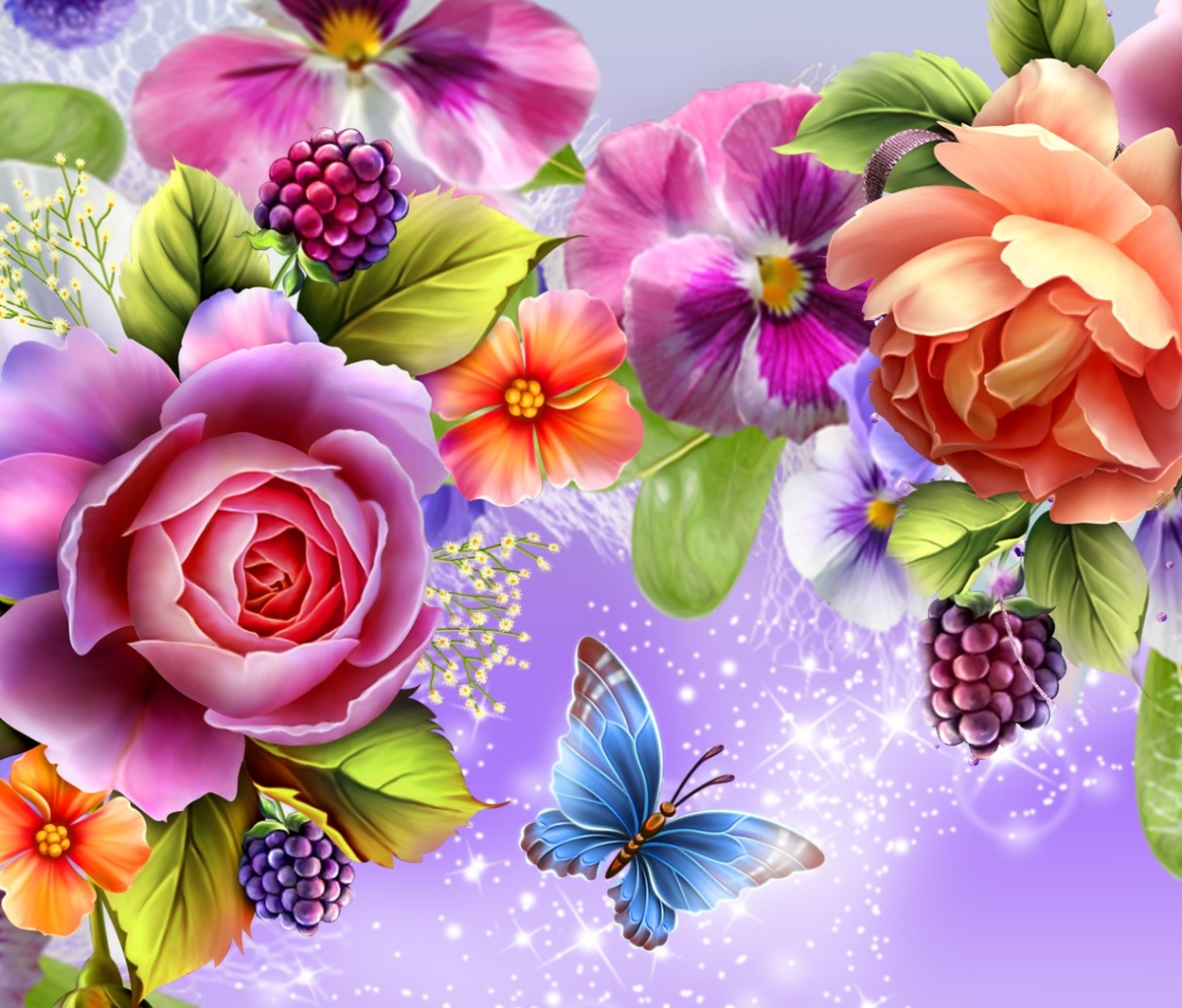 Baixar papel de parede para celular de Flores, Flor, Cores, Borboleta, Colorido, Artistico, Brilhos gratuito.
