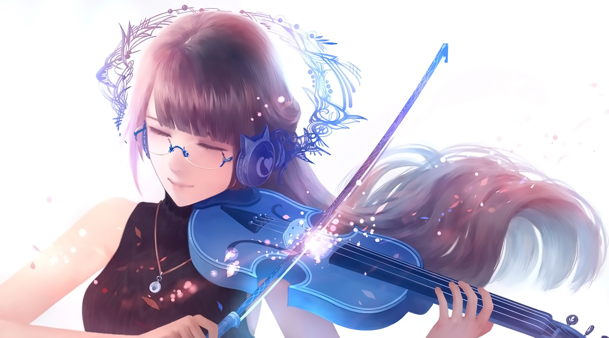 Free download wallpaper Anime, Glasses, Violin, Original, Long Hair on your PC desktop