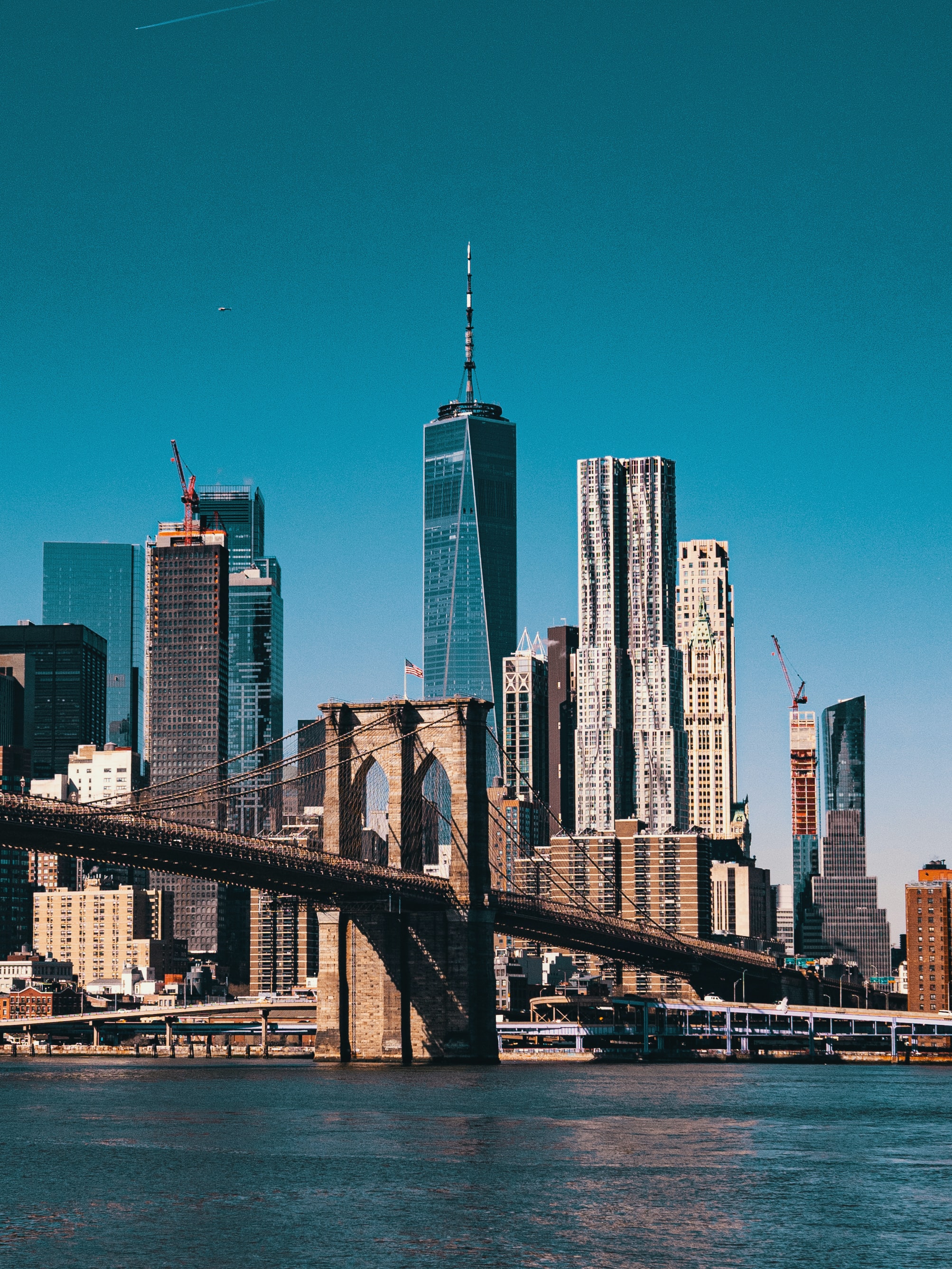 112950 descargar fondo de pantalla nueva york, ciudades, ríos, ciudad, edificio, puente: protectores de pantalla e imágenes gratis