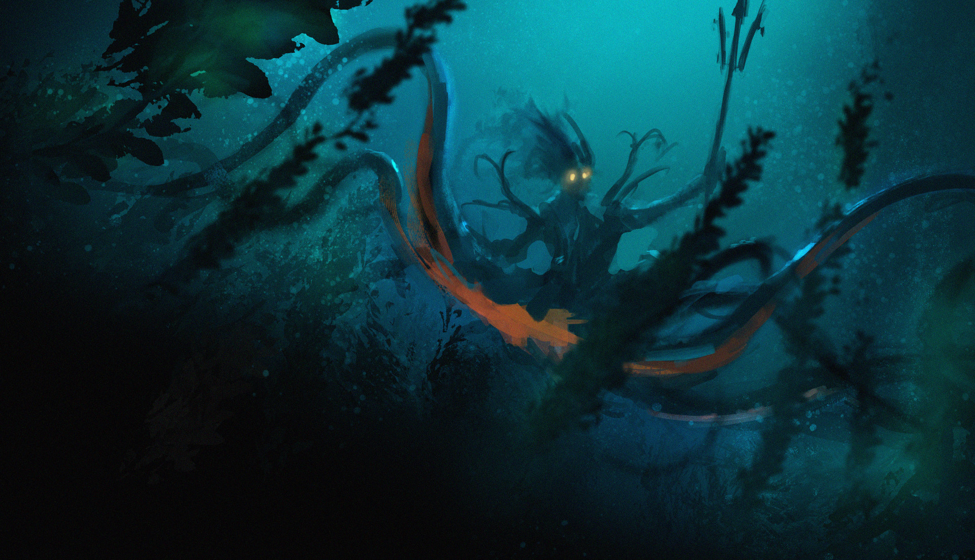 Скачать картинку Фэнтези, Существо, Подводный, Тьма, Ползающий, Морское Чудовище в телефон бесплатно.