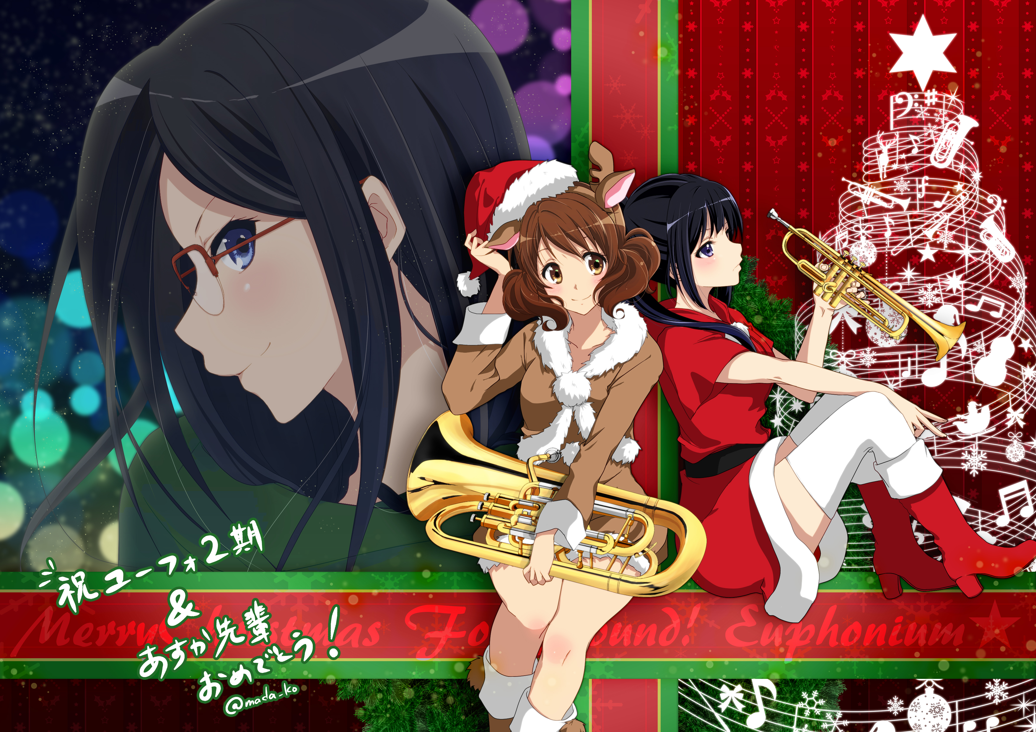 asuka tanaka, anime, sound! euphonium, christmas, holiday, kumiko oumae, reina kousaka
