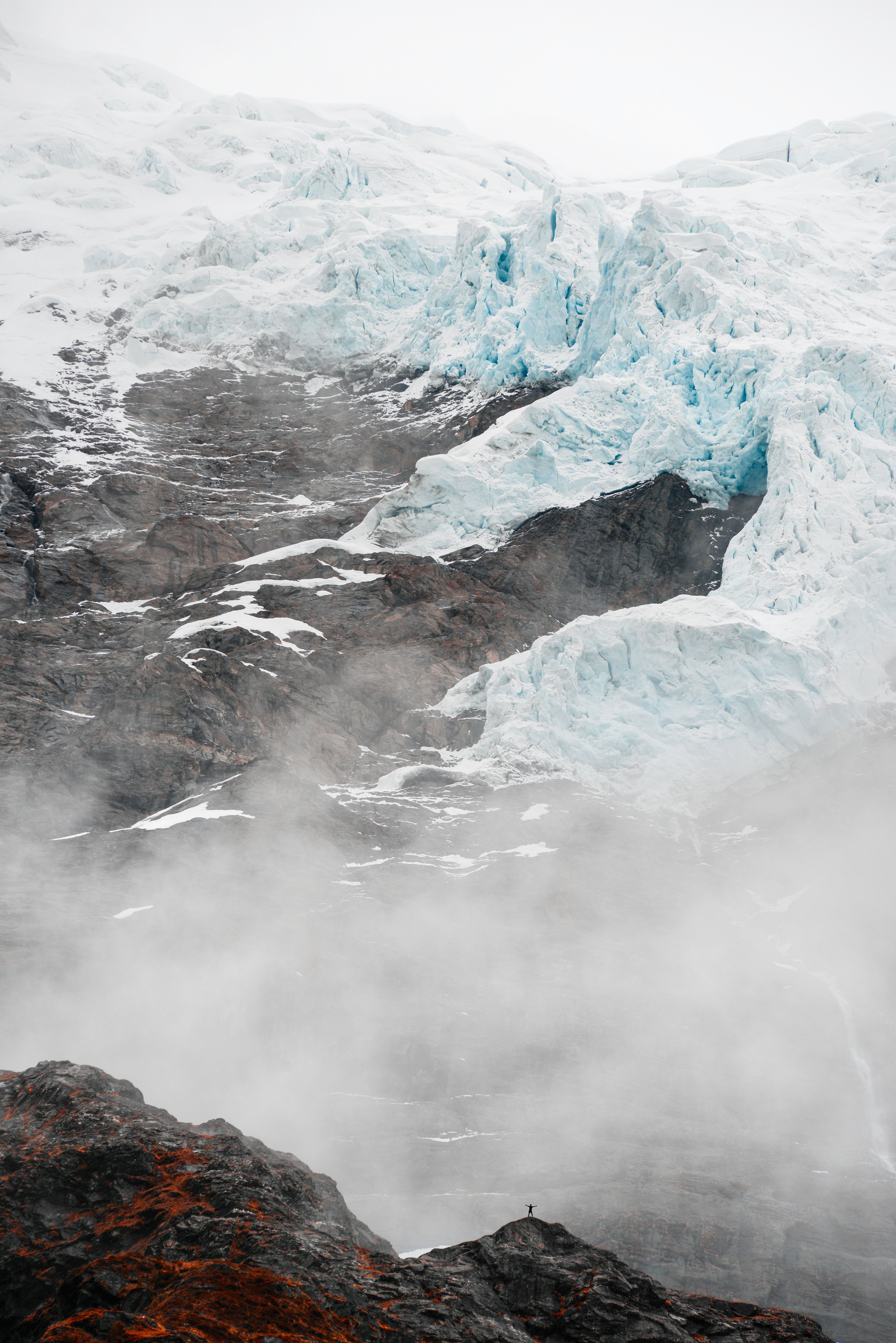Скачать обои бесплатно Гора, Туман, Ледник, Природа, Пейзаж картинка на рабочий стол ПК
