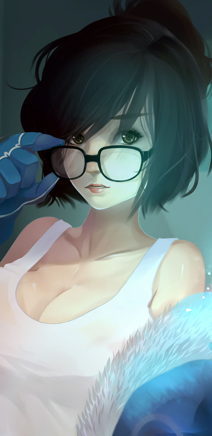 Download mobile wallpaper Glasses, Overwatch, Video Game, Black Hair, Mei (Overwatch) for free.