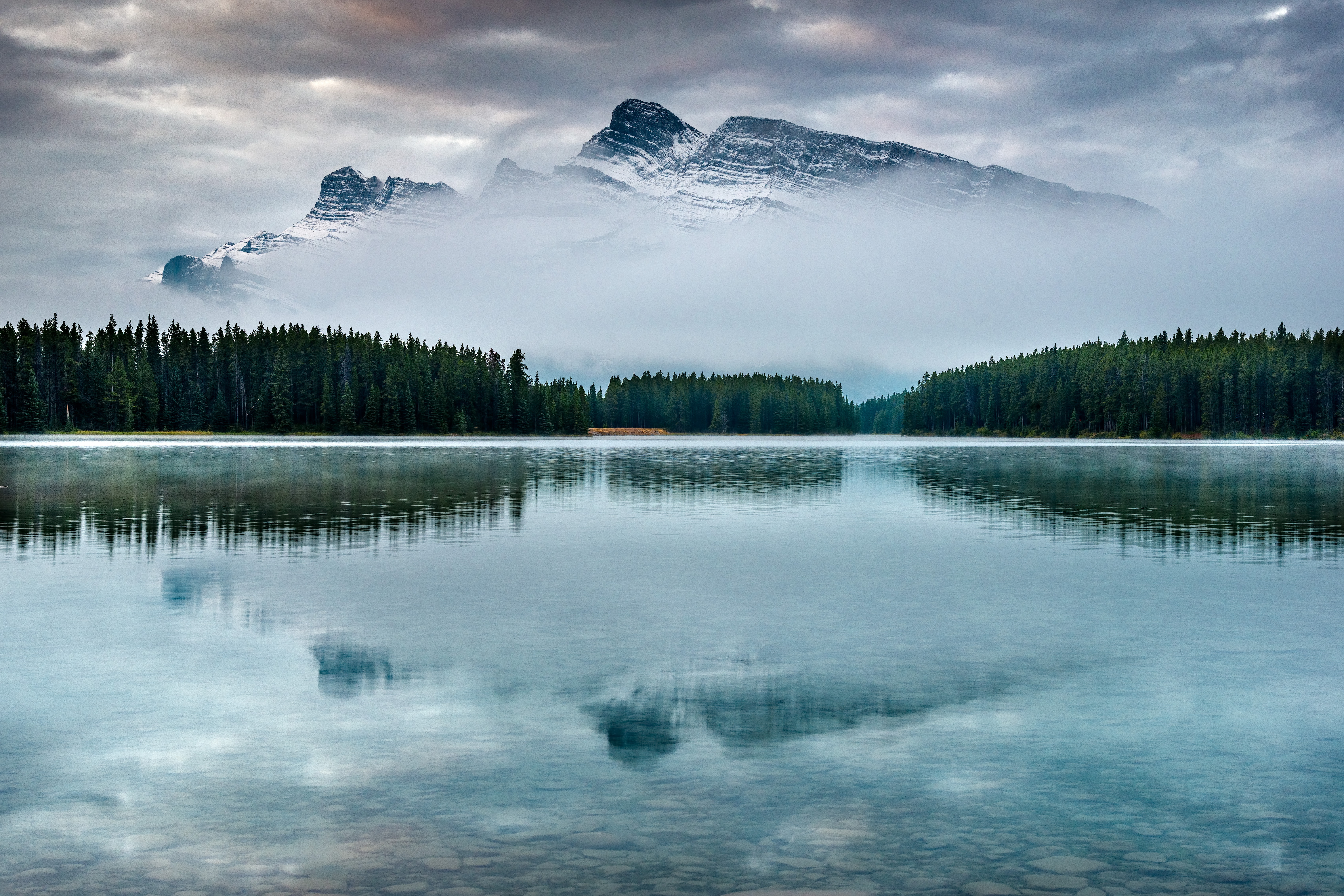 Full HD Wallpaper nature, trees, sky, mountain, vertex, top, lake, reflection