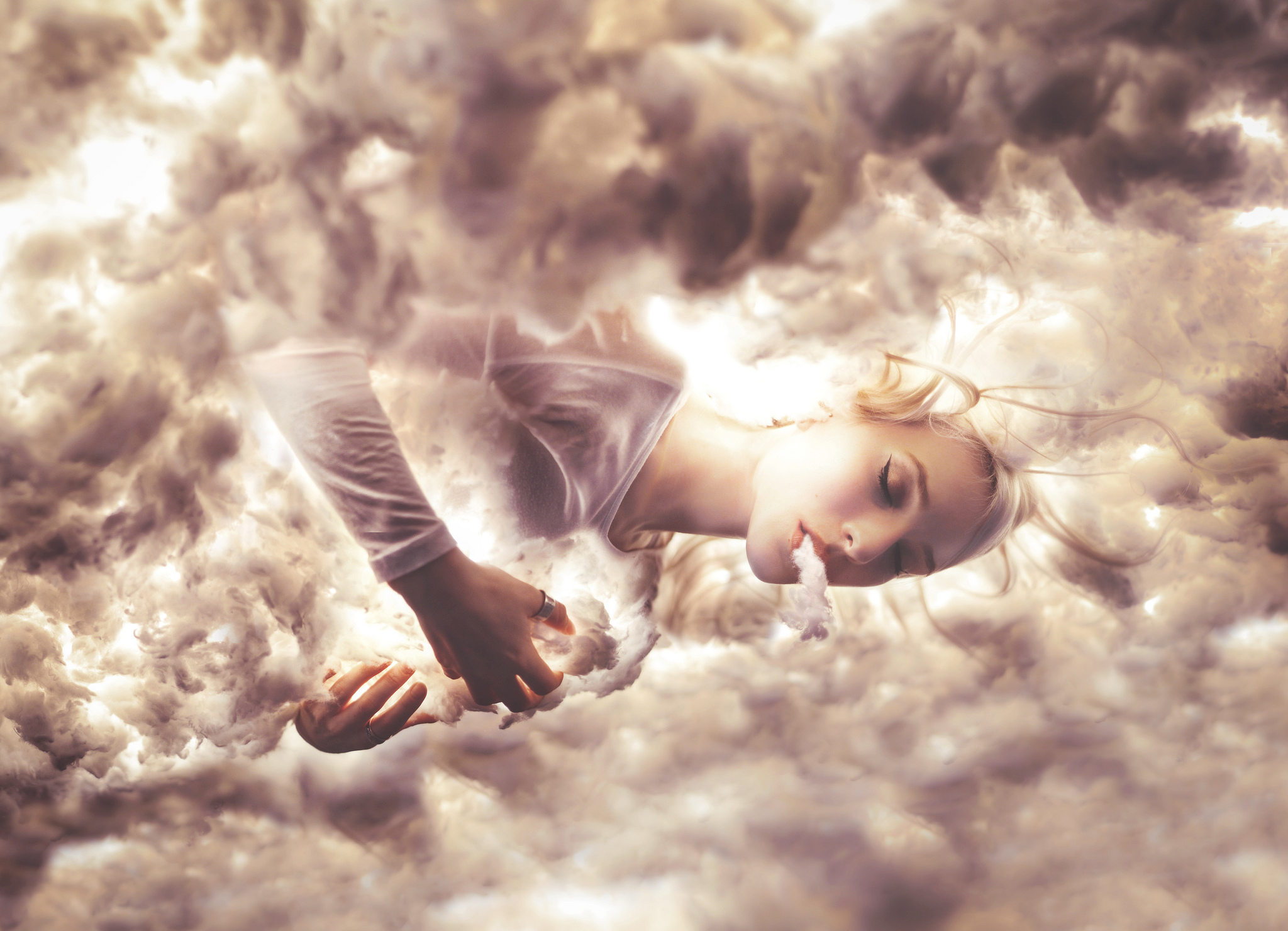 Download mobile wallpaper Smoke, Blonde, Photography, Manipulation for free.