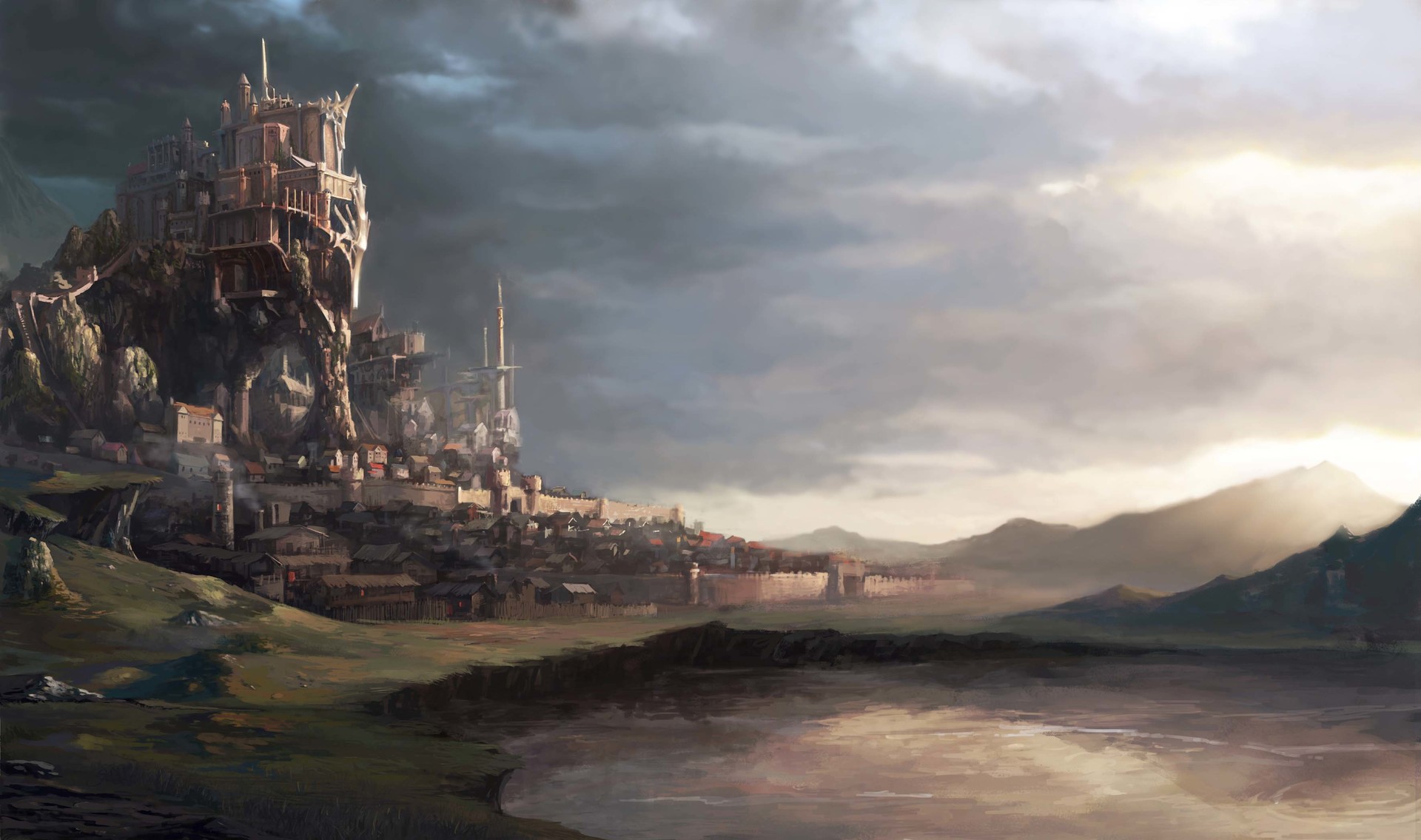 Free download wallpaper Anime, Sky, City, Cloud, Castle on your PC desktop