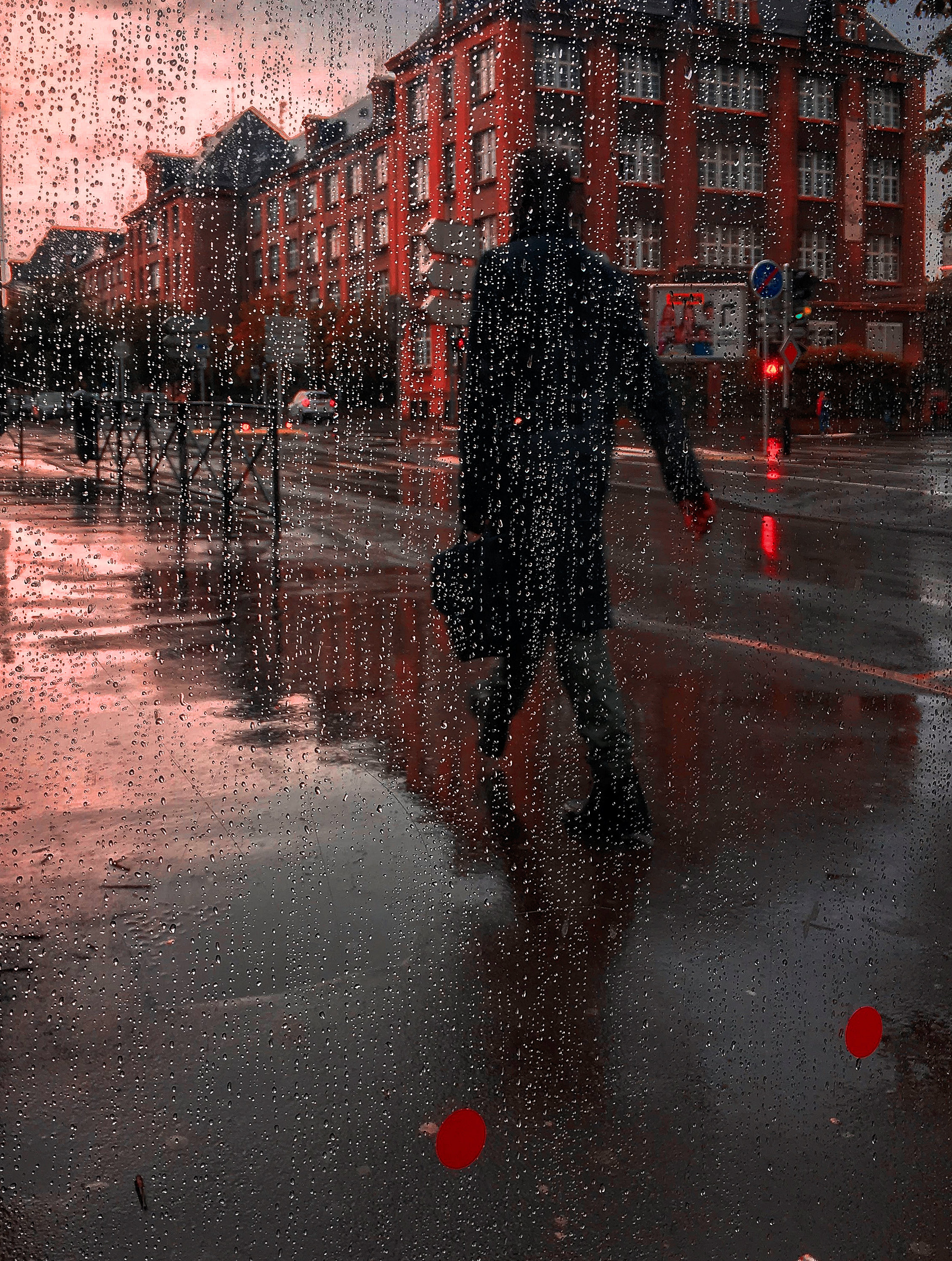 rain, miscellanea, drops, city, silhouette, miscellaneous, wet Panoramic Wallpaper