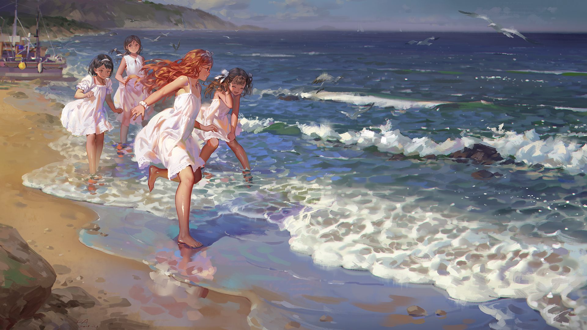 Download mobile wallpaper Anime, Water, Sea, Beach, Ocean, Original for free.
