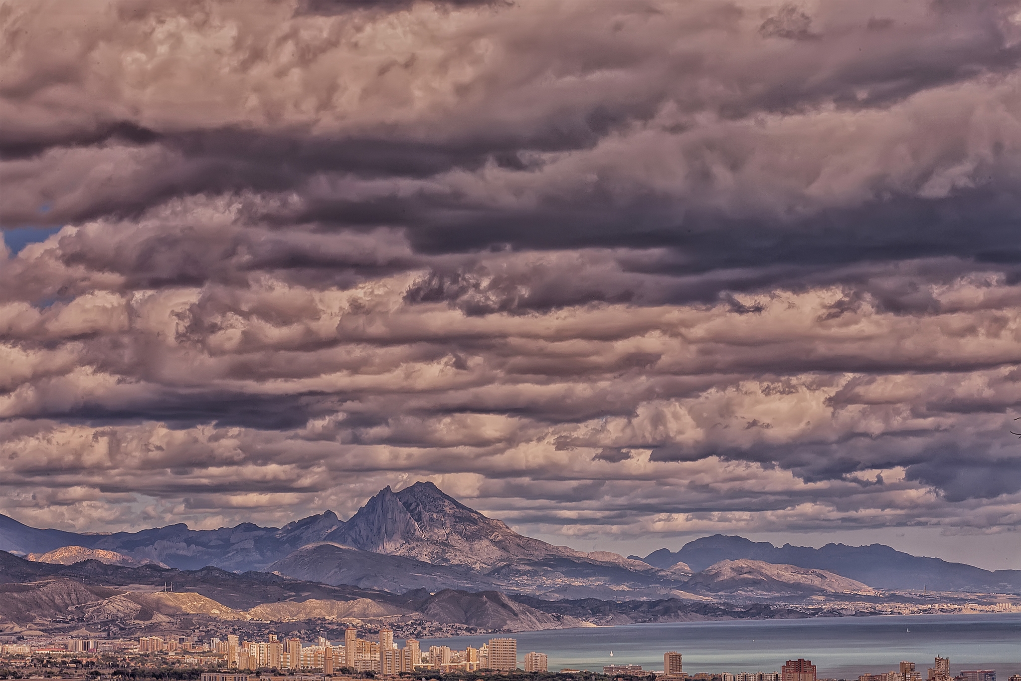 Free download wallpaper Mountains, Clouds, Bay, Nature, City on your PC desktop
