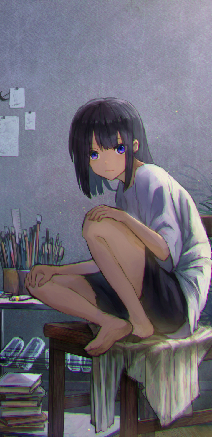 Download mobile wallpaper Anime, Original, Feet, Black Hair for free.