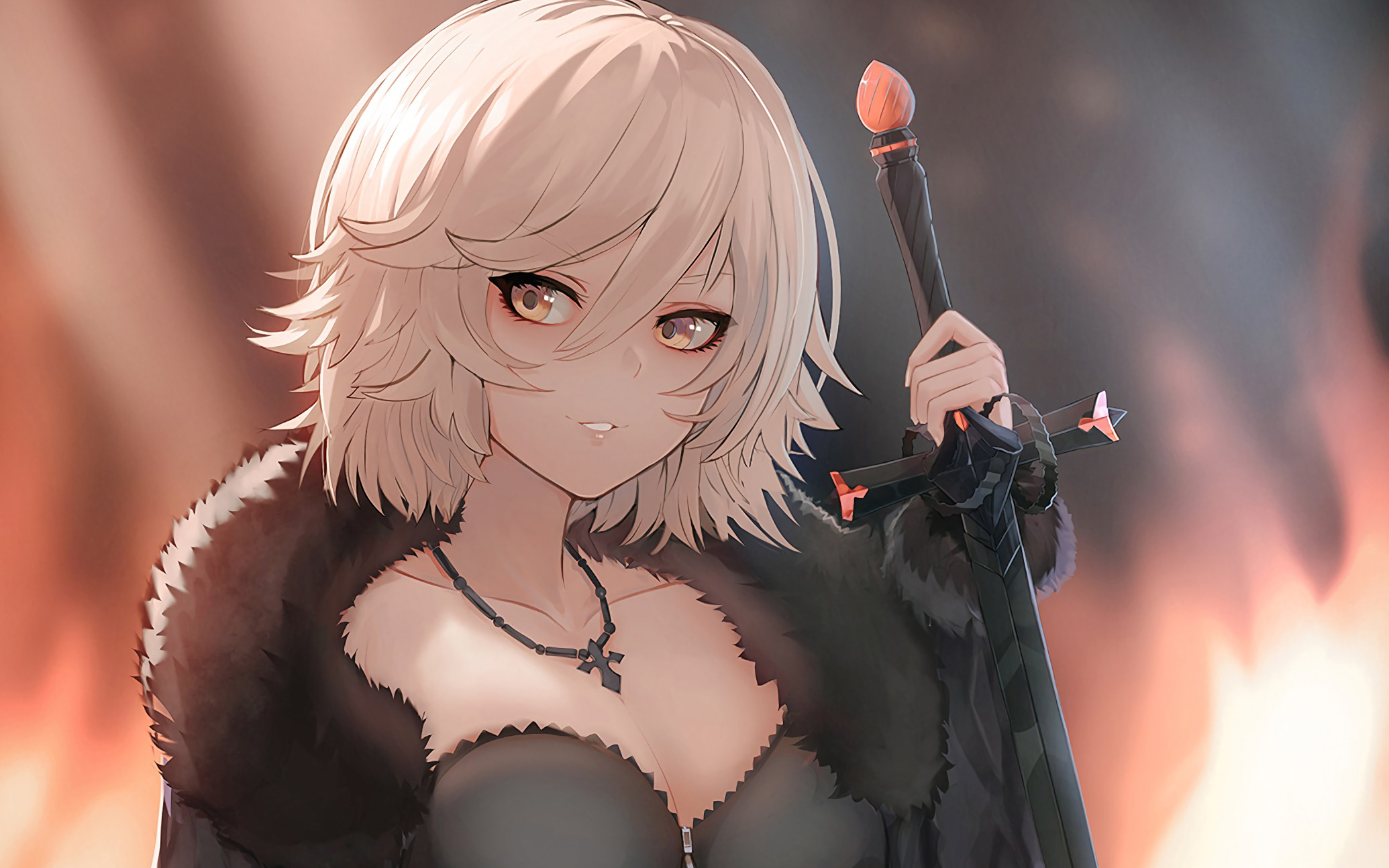 Free download wallpaper Anime, Yellow Eyes, Sword, Necklace, Short Hair, Fate/grand Order, Jeanne D'arc Alter, Avenger (Fate/grand Order), Fate Series on your PC desktop