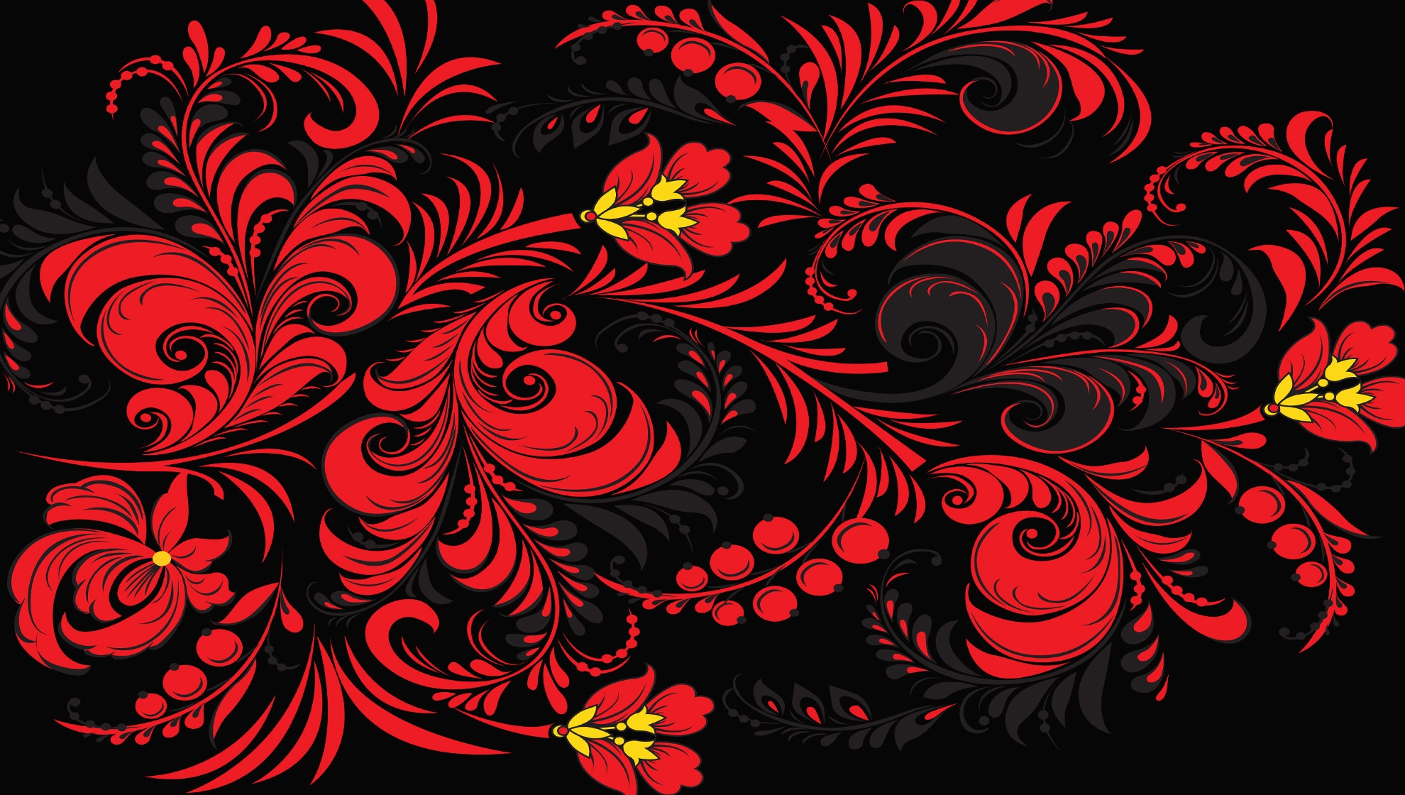 144816 descargar imagen flores, rojo, miscelánea, misceláneo, patrón, khokhloma, jojloma: fondos de pantalla y protectores de pantalla gratis