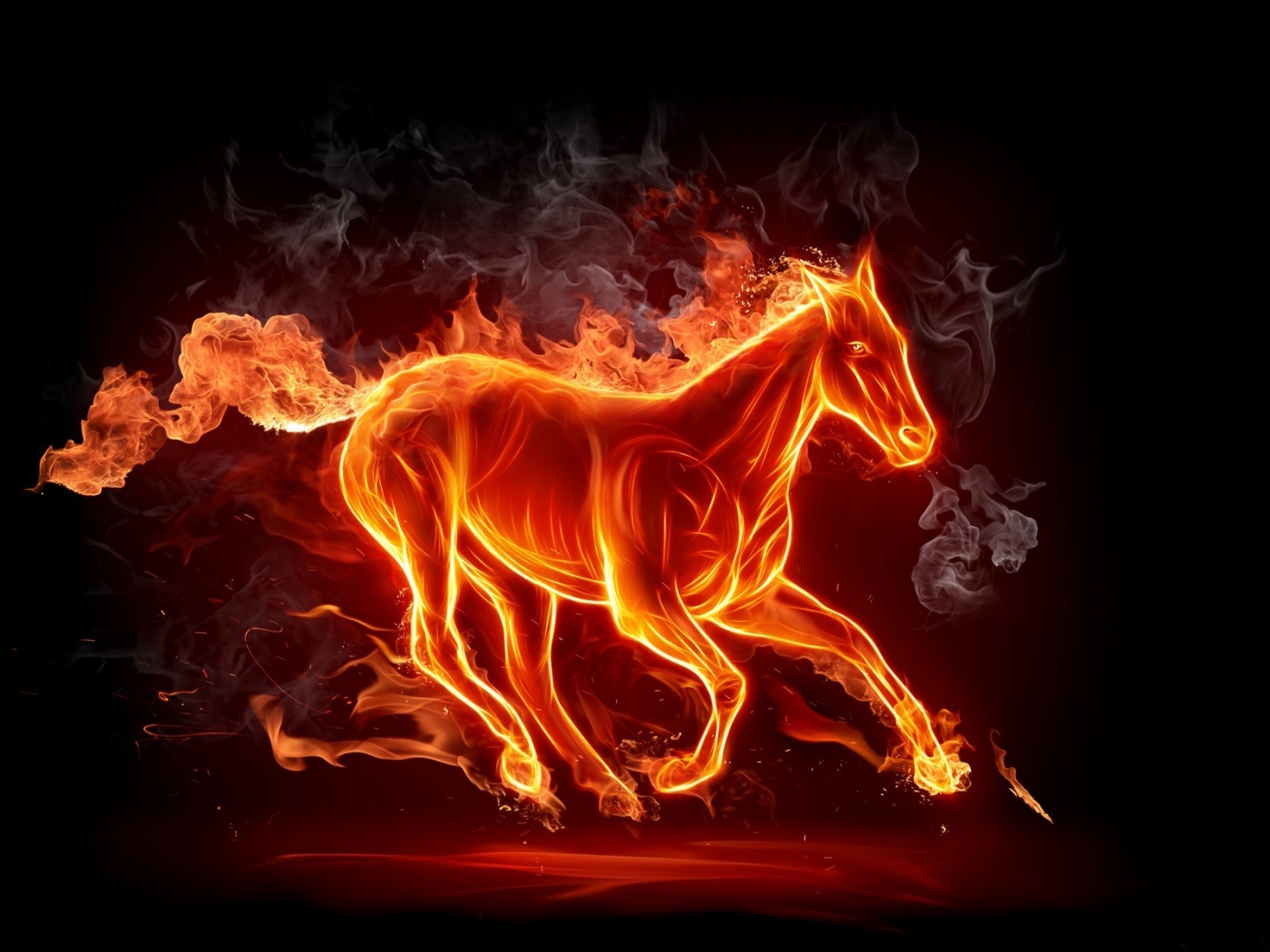 fire, background, horses Full HD