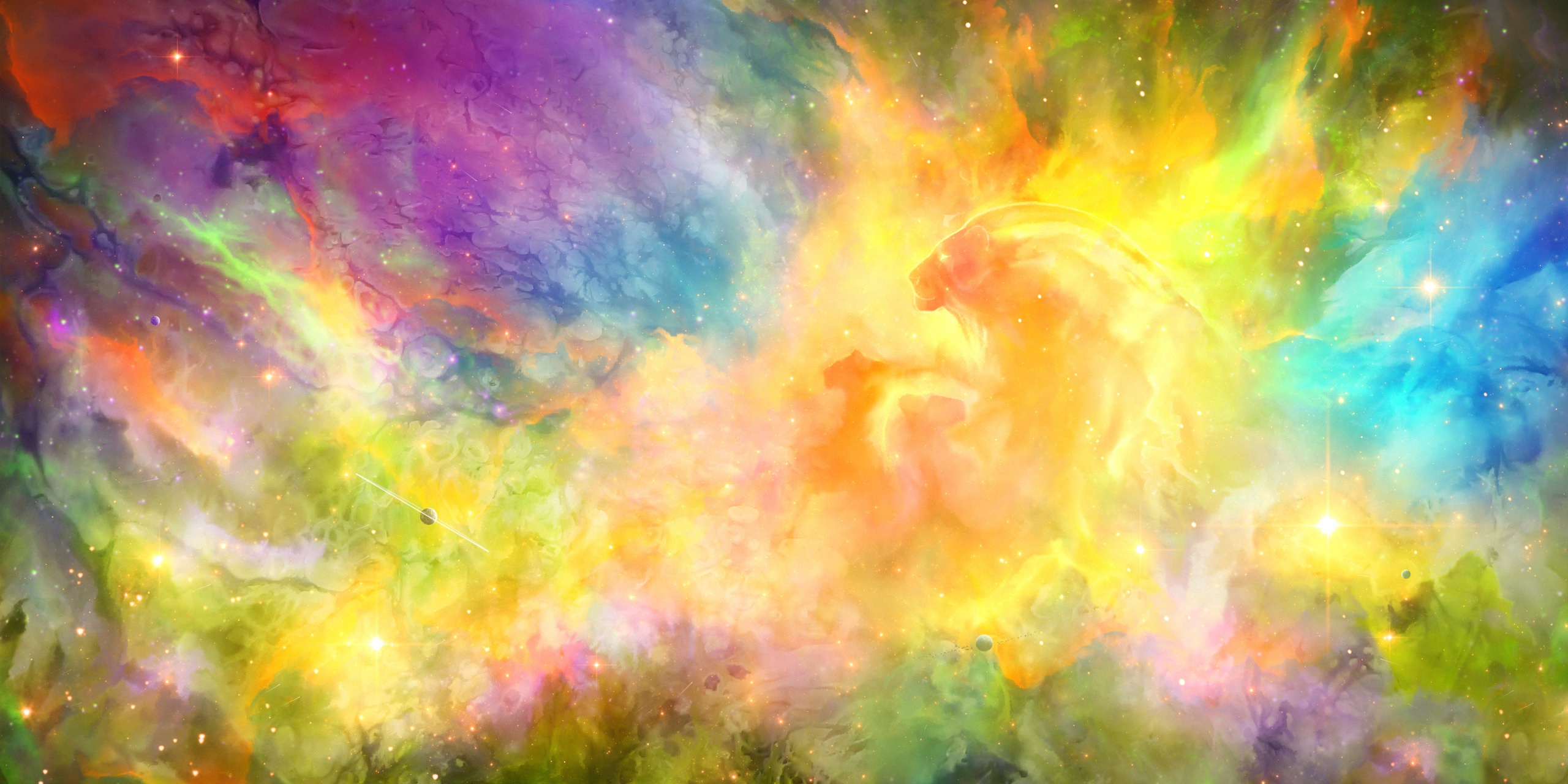 Free download wallpaper Lion, Nebula, Space, Colorful, Sci Fi on your PC desktop