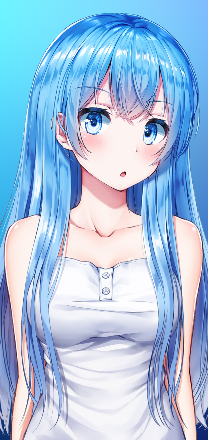 Handy-Wallpaper Blaue Augen, Original, Blaue Haare, Animes, Lange Haare kostenlos herunterladen.