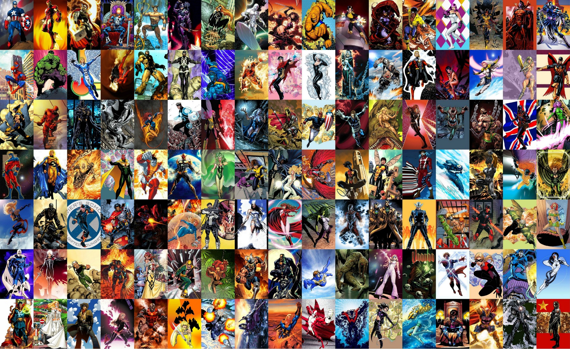 comics, collage, captain america, hulk, human torch (marvel comics), iron man, silver surfer, spider man, swamp thing, thing (marvel comics), thor, wolverine