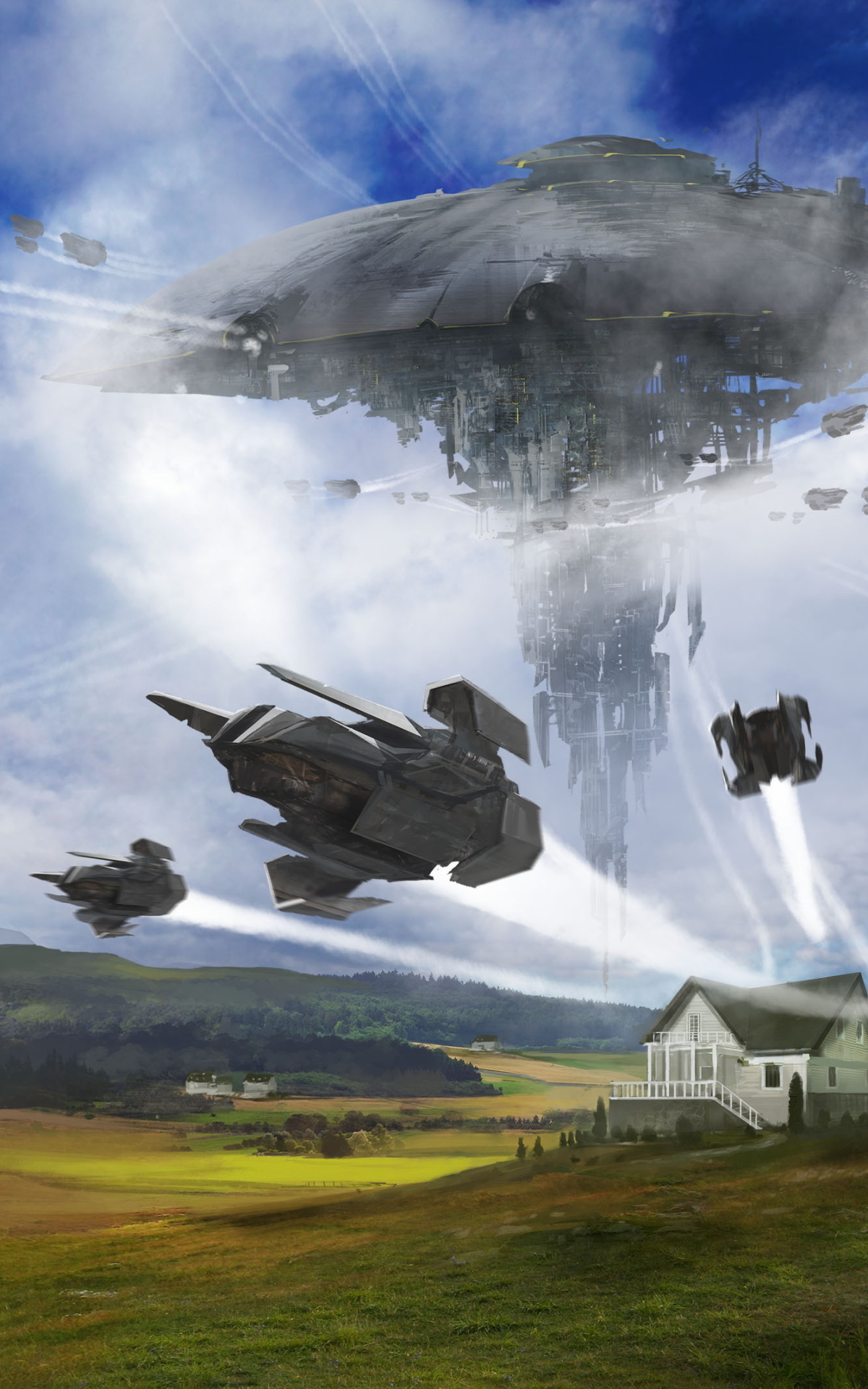 Download mobile wallpaper House, Sci Fi, Spaceship, Invasion for free.