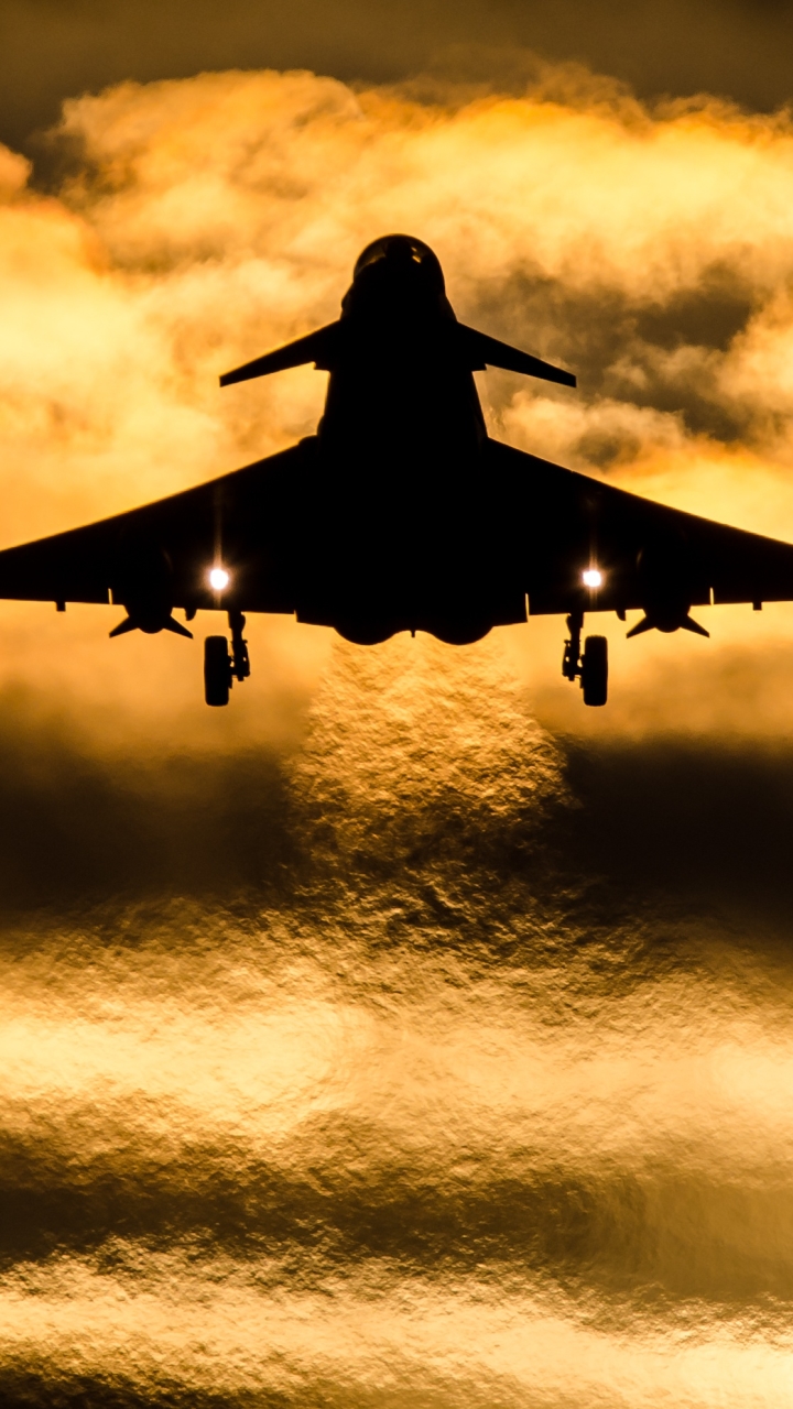 Download mobile wallpaper Silhouette, Aircraft, Military, Jet Fighter, Eurofighter Typhoon, Warplane, Jet Fighters for free.