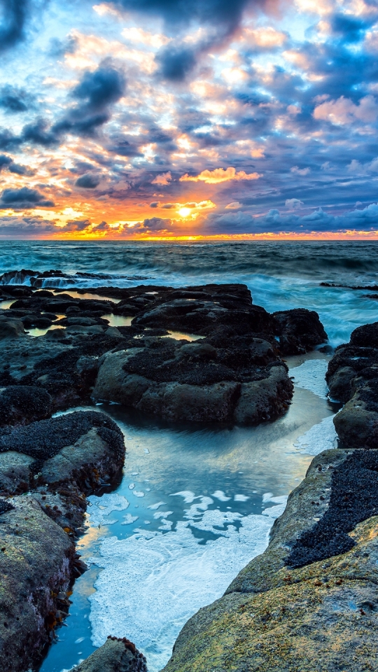 Descarga gratuita de fondo de pantalla para móvil de Naturaleza, Cielo, Horizonte, Océano, Nube, Atardecer, Tierra/naturaleza, Puesta De Sol.