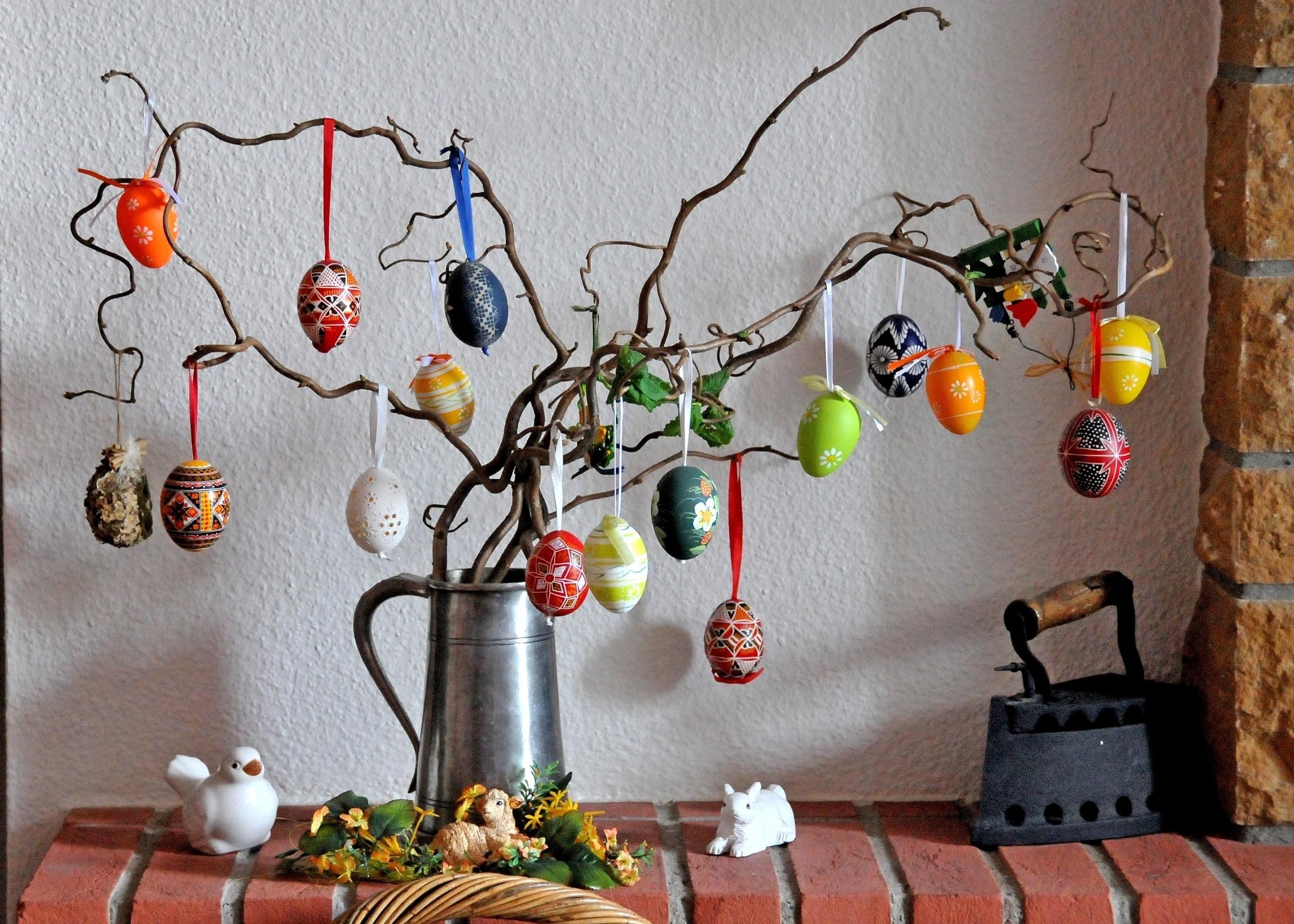 holidays, easter, birdie, eggs, holiday, branches, bricks, rabbit, iron, little bird Full HD