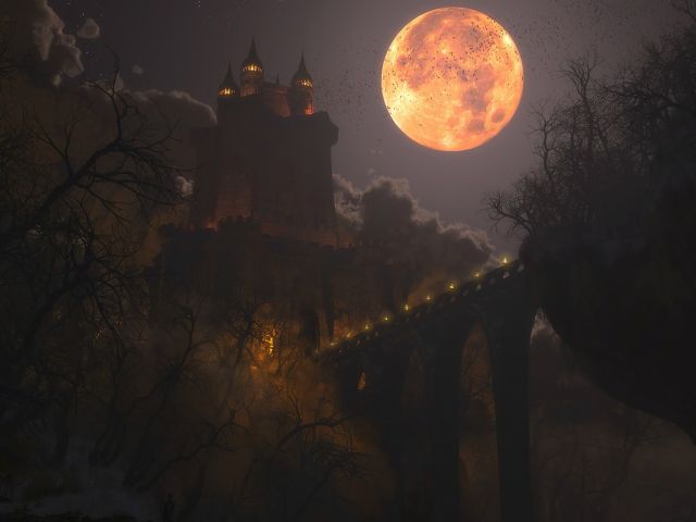 Download mobile wallpaper Fantasy, Moon, Castles, Castle, Dracula's Castle for free.