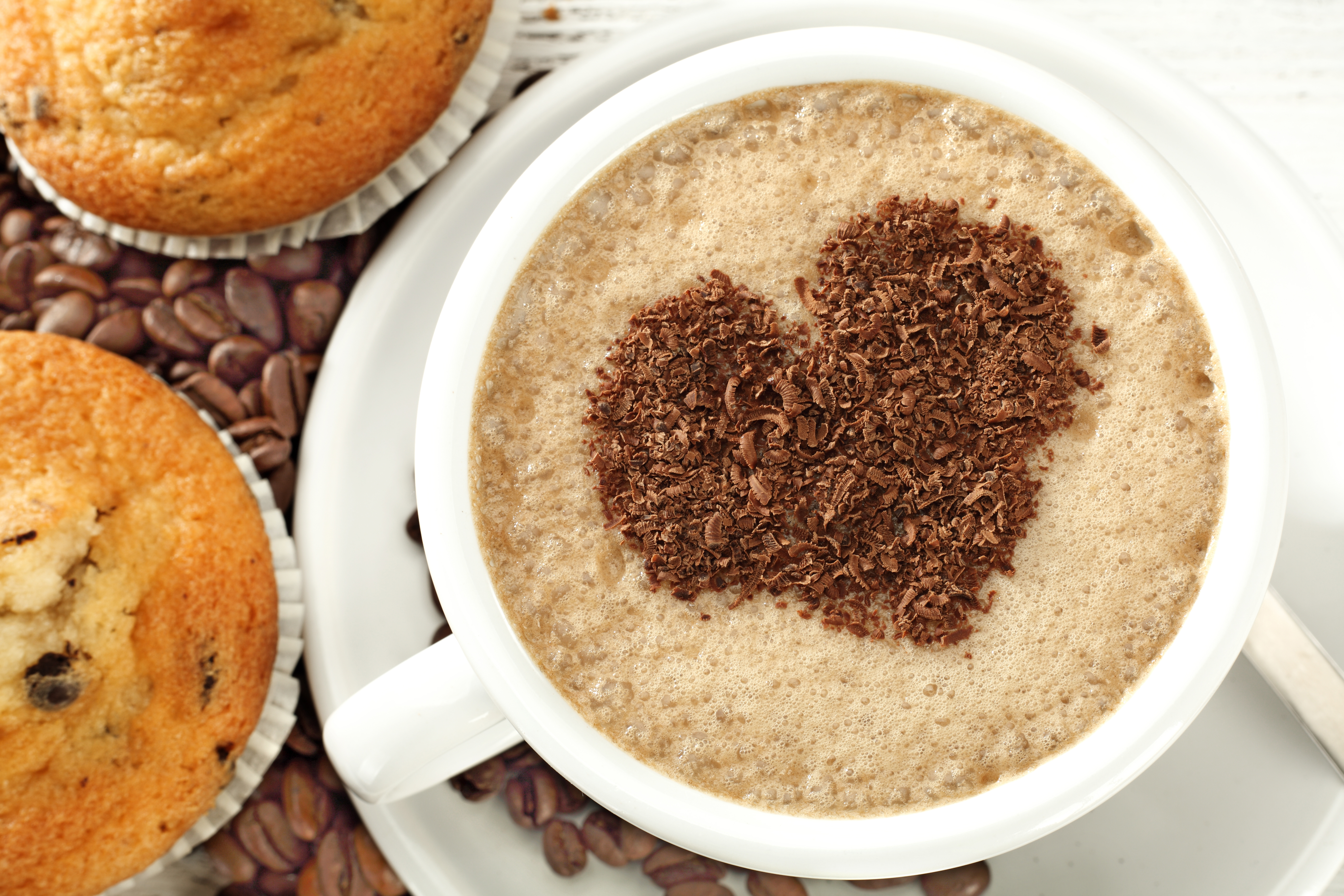 food, coffee, coffee beans, cup, heart, heart shaped, muffin