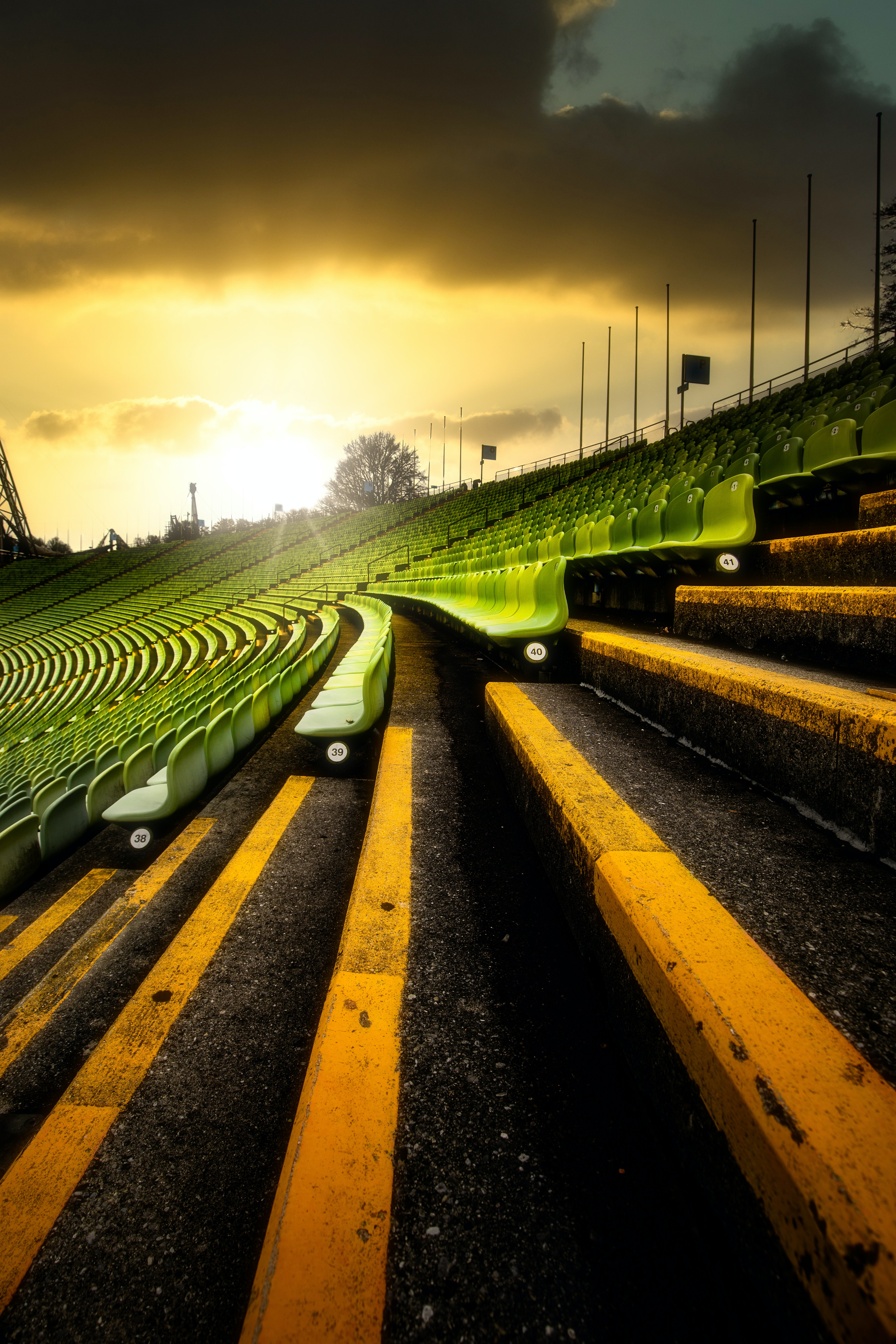 stands, sunset, green, miscellanea, miscellaneous, seats, tribunes, seating