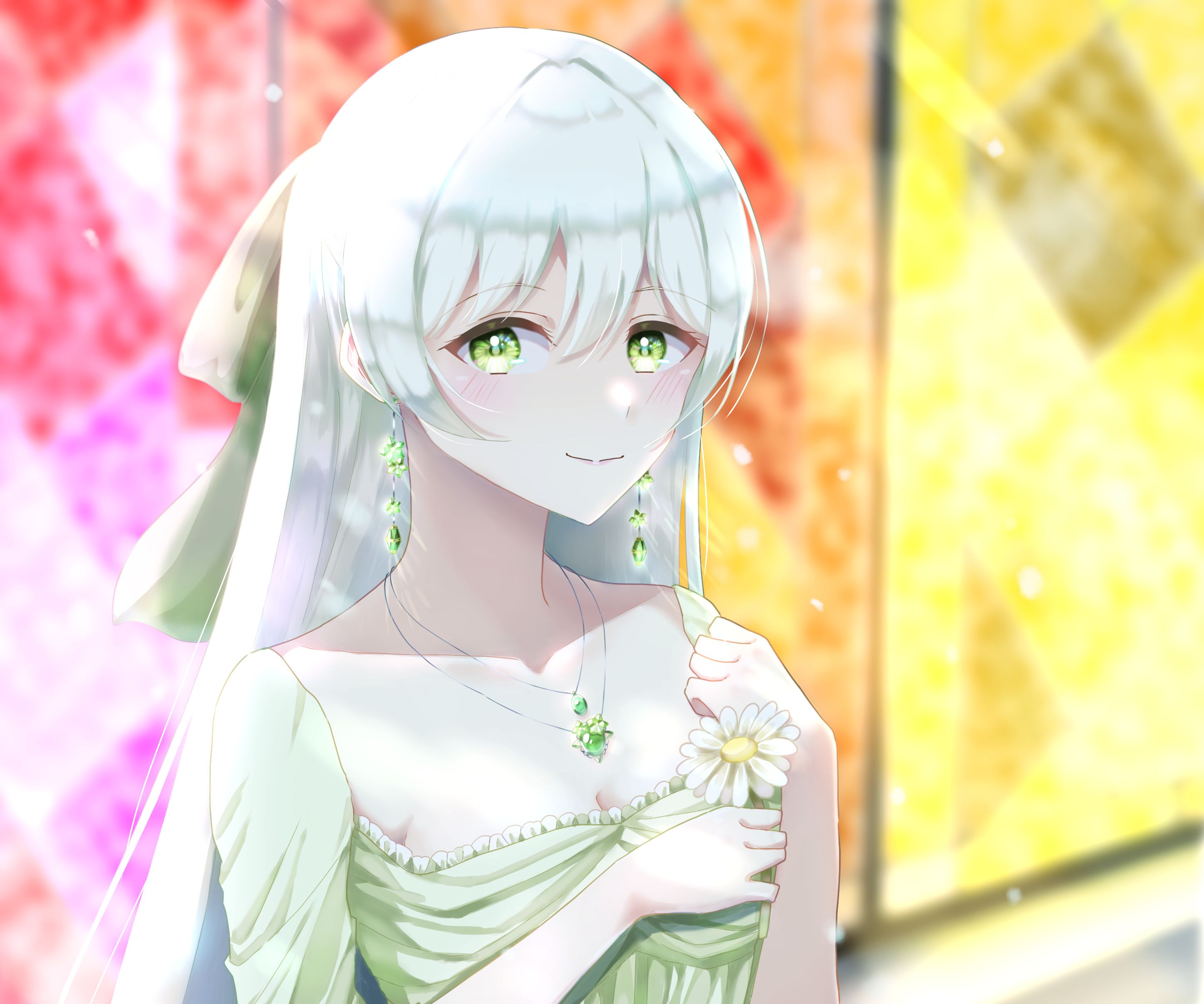 Download mobile wallpaper Anime, Girl, Green Eyes, White Hair for free.