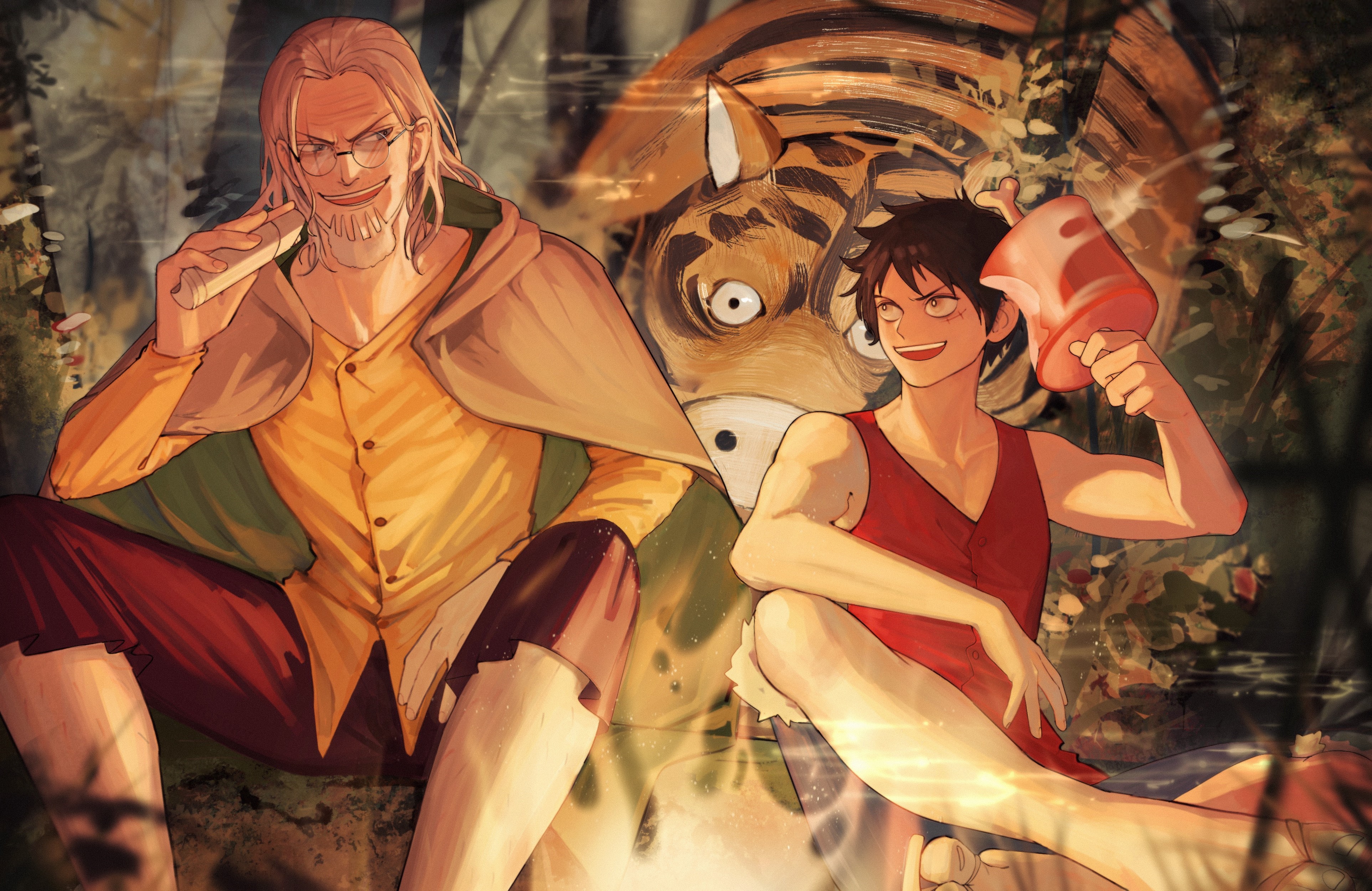 Download mobile wallpaper Anime, One Piece, Monkey D Luffy, Rayleigh Silvers for free.