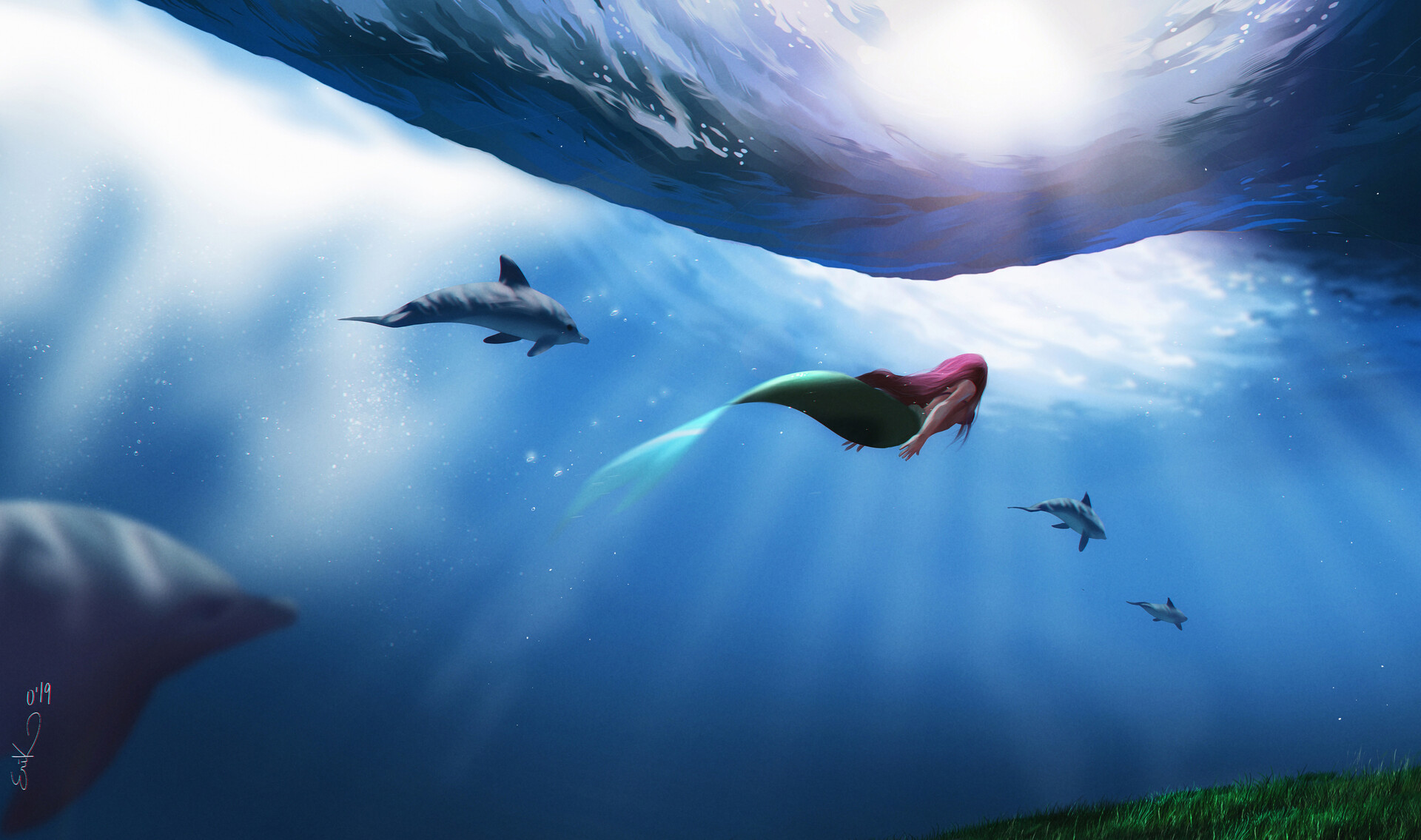 Free download wallpaper Sea, Dolphin, Underwater, Mermaid, Movie, Red Hair, The Little Mermaid, Ariel (The Little Mermaid), The Little Mermaid (1989) on your PC desktop