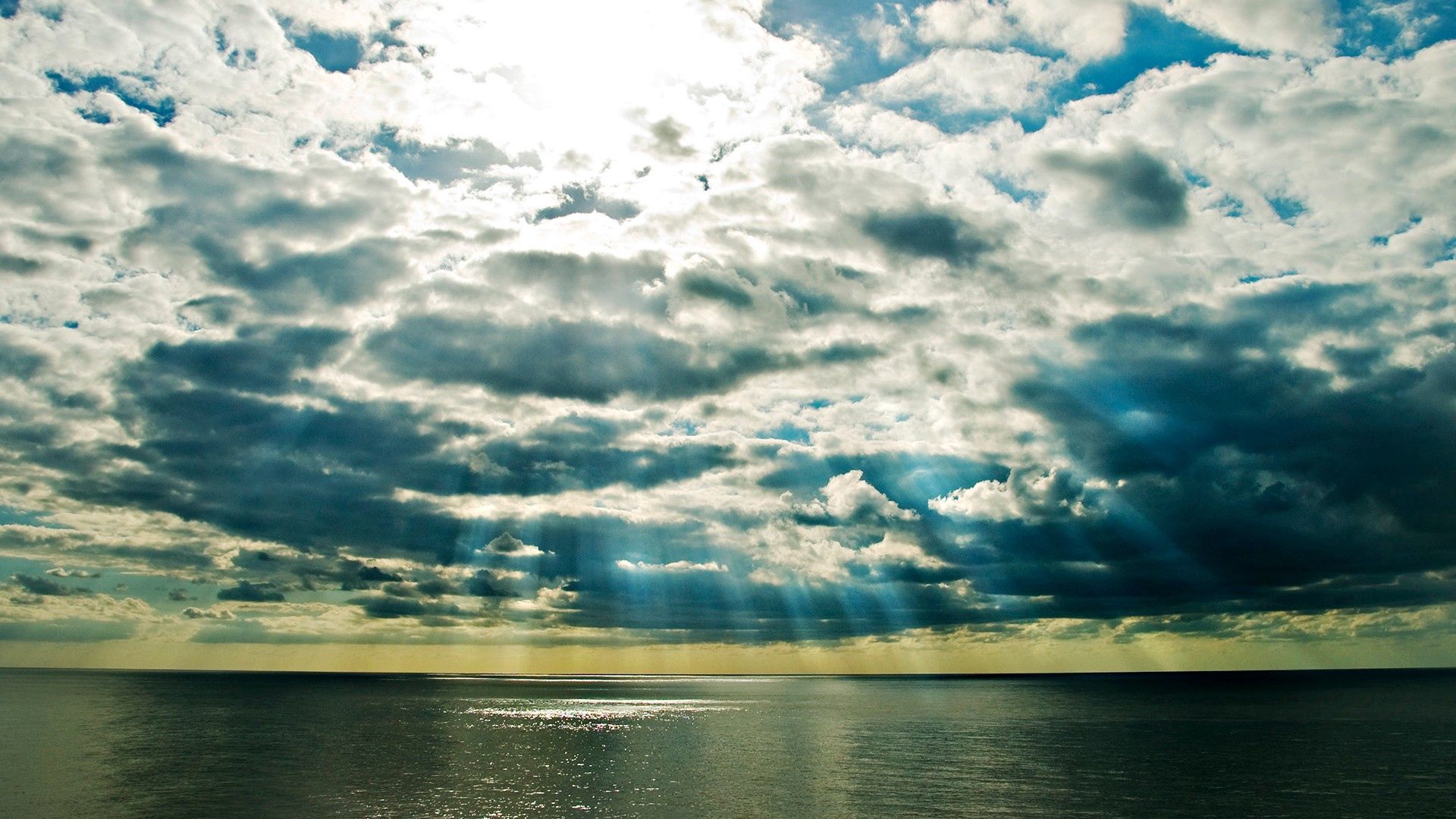 light, clouds, color, beams, nature, sea, sun, shine, rays, colors wallpaper for mobile