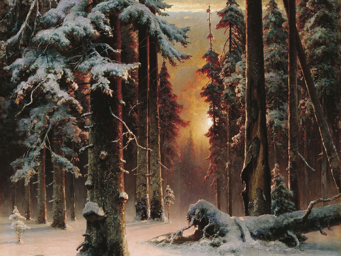 Handy-Wallpaper Sunset, Schnee, Landschaft, Winter, Bäume, Bilder kostenlos herunterladen.