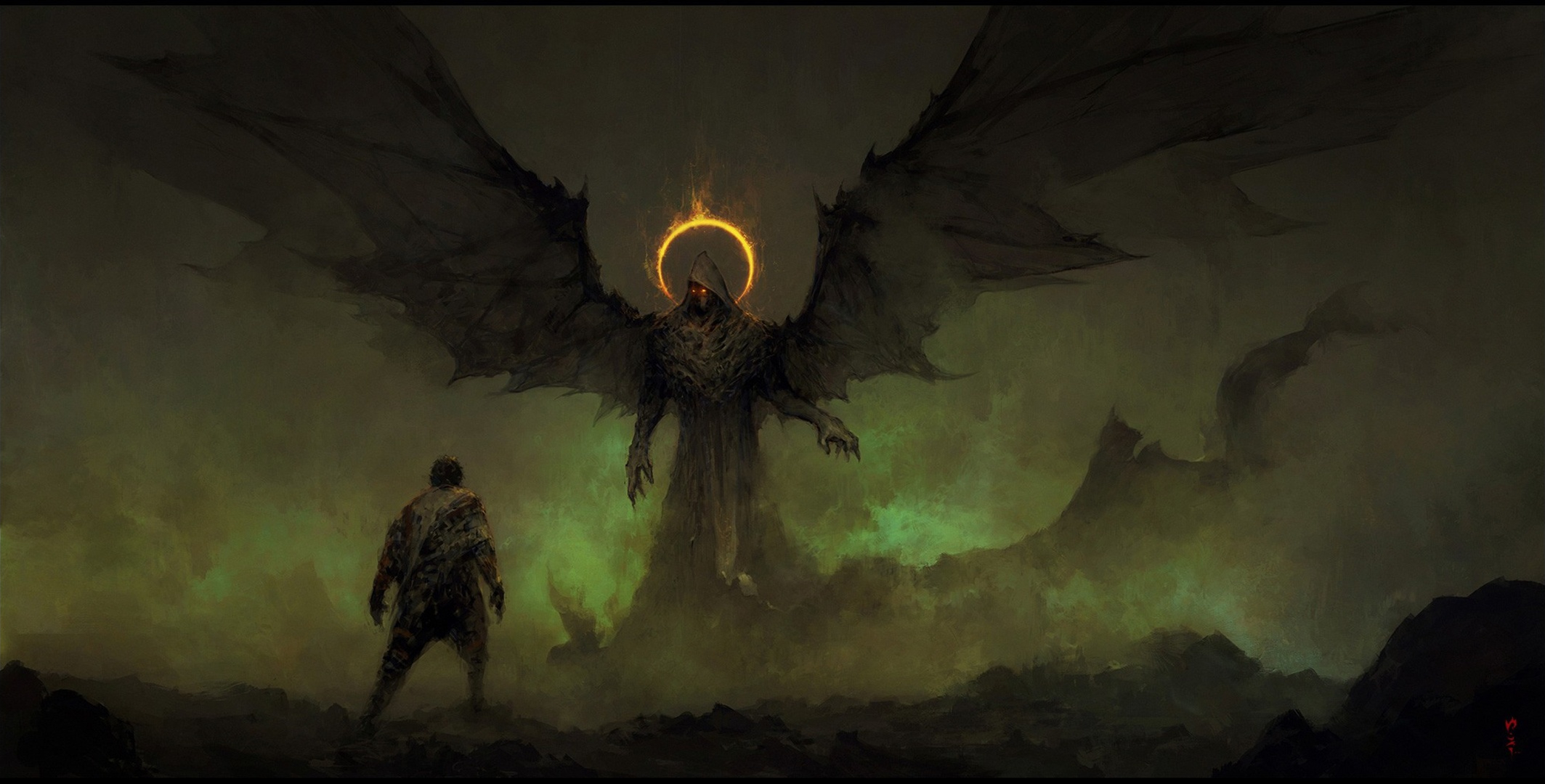 Download mobile wallpaper Dark, Wings, Angel, Demon for free.