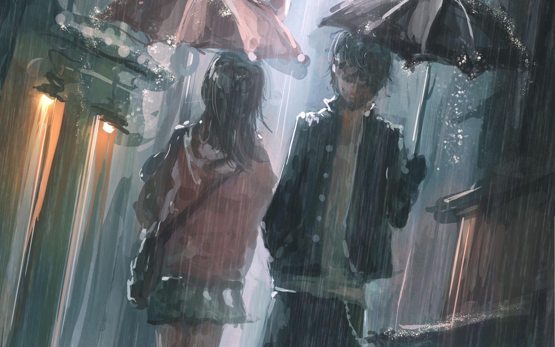 pictures, people, rain Panoramic Wallpaper