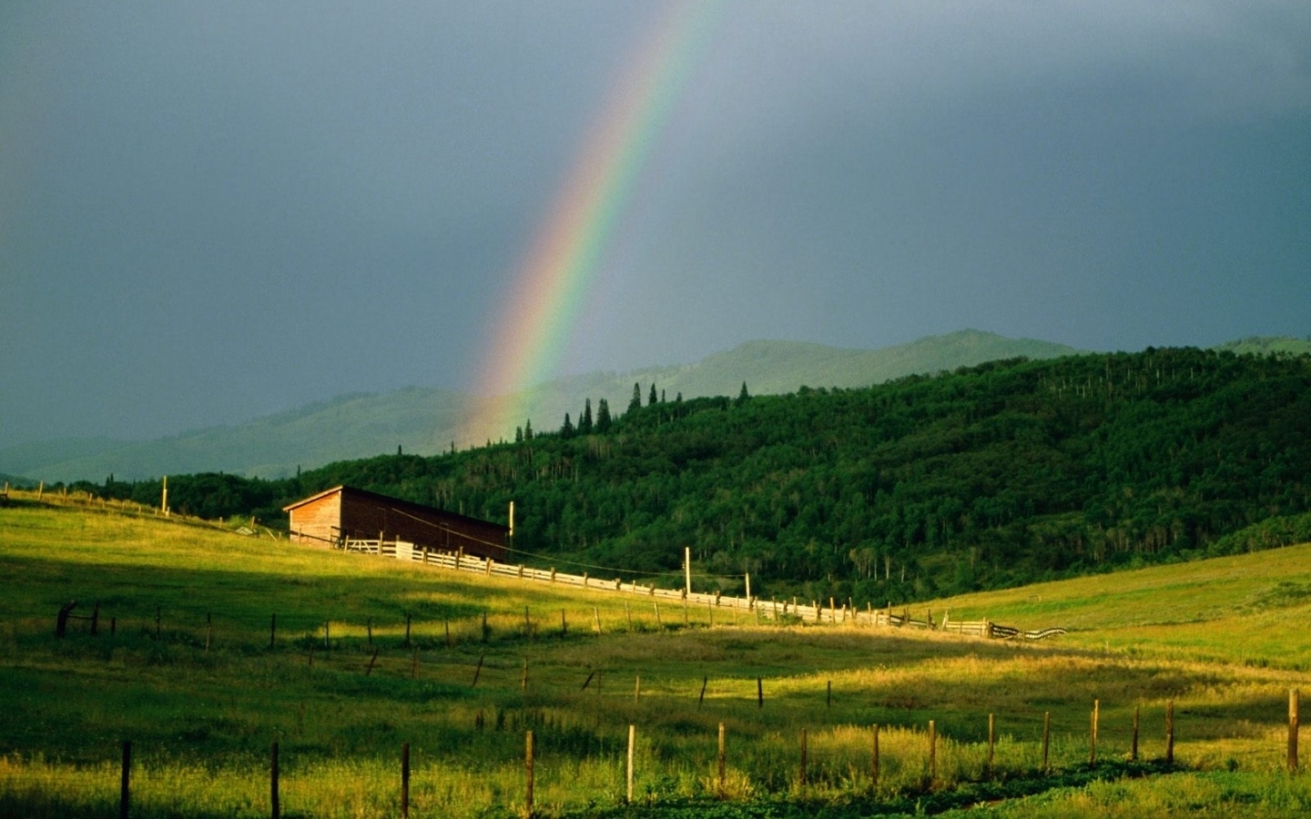 Free download wallpaper Rainbow, Landscape, Fields on your PC desktop