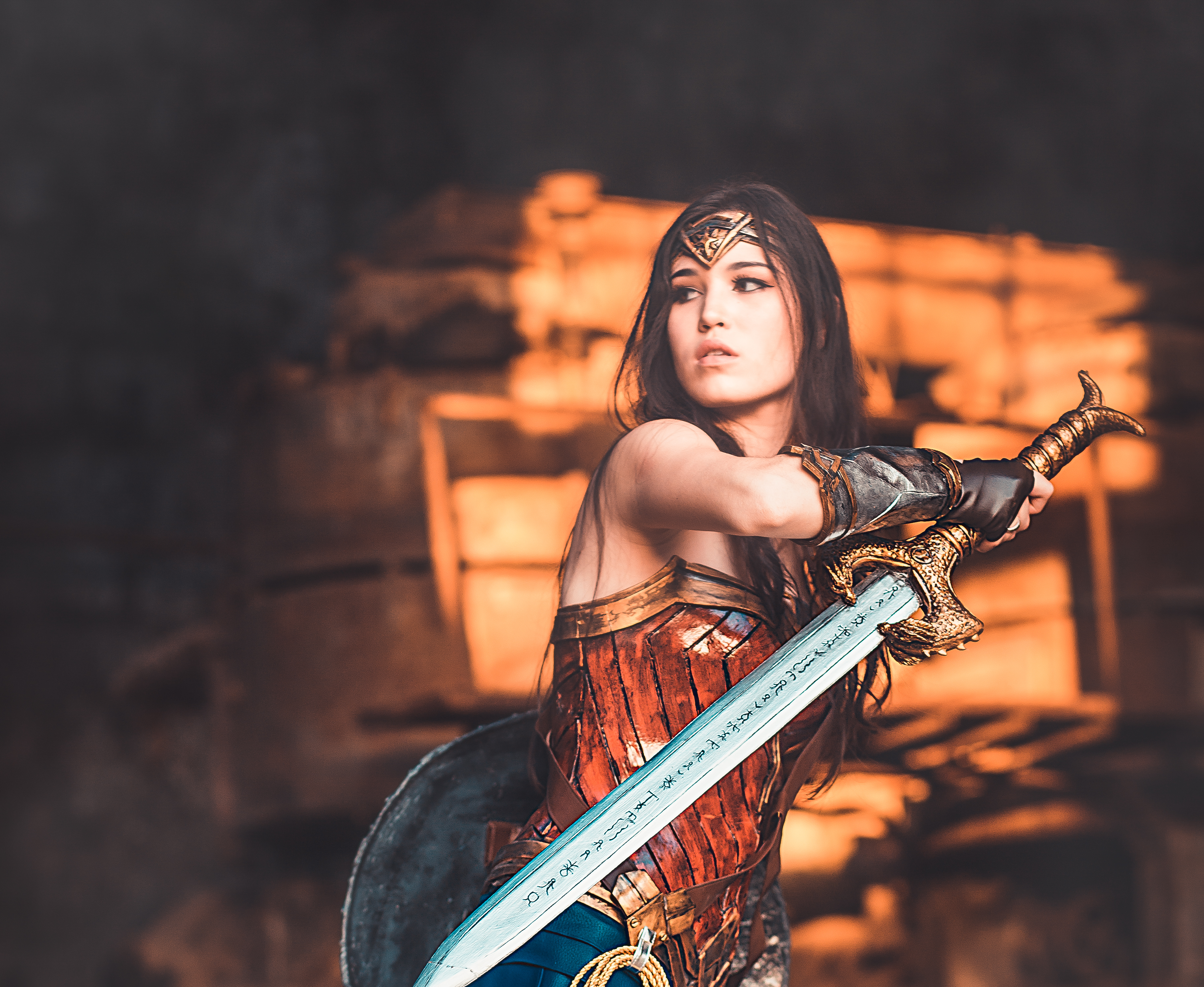 Free download wallpaper Brunette, Model, Women, Sword, Dc Comics, Wonder Woman, Cosplay on your PC desktop