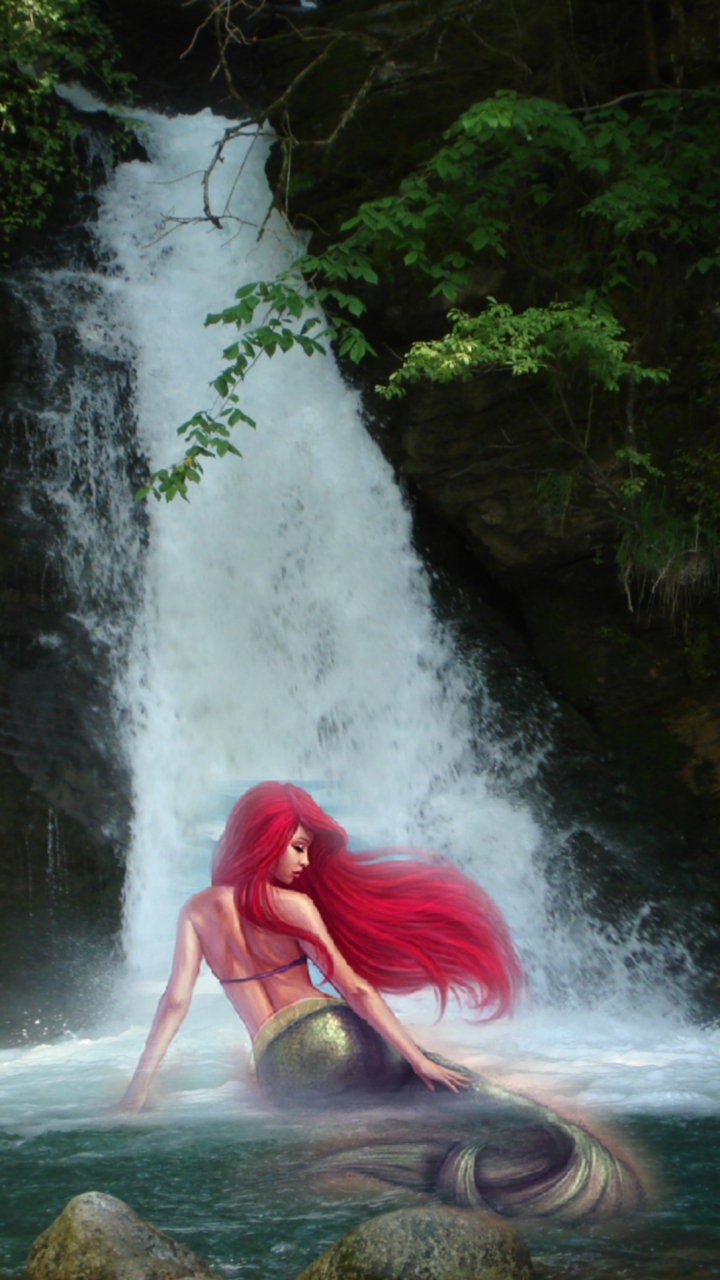 Descarga gratuita de fondo de pantalla para móvil de Fantasía, Sirena, Cabello Rojo.