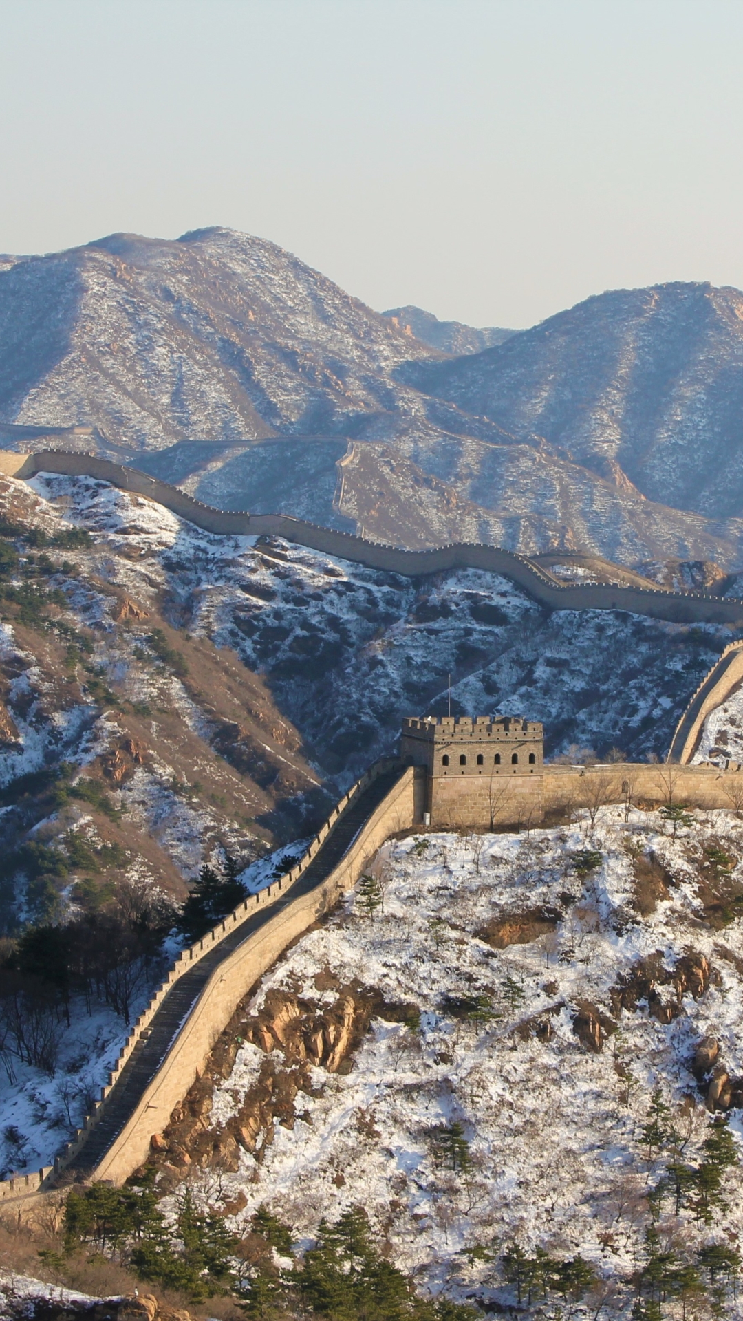 無料モバイル壁紙冬, 雪, モニュメント, 万里の長城, 山, 中国, マンメイドをダウンロードします。