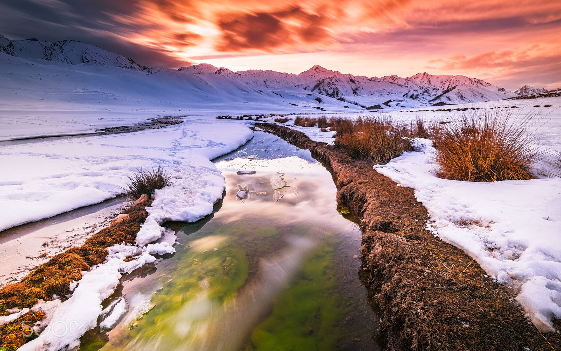 Descarga gratuita de fondo de pantalla para móvil de Invierno, Nieve, Montaña, Atardecer, Tierra/naturaleza.