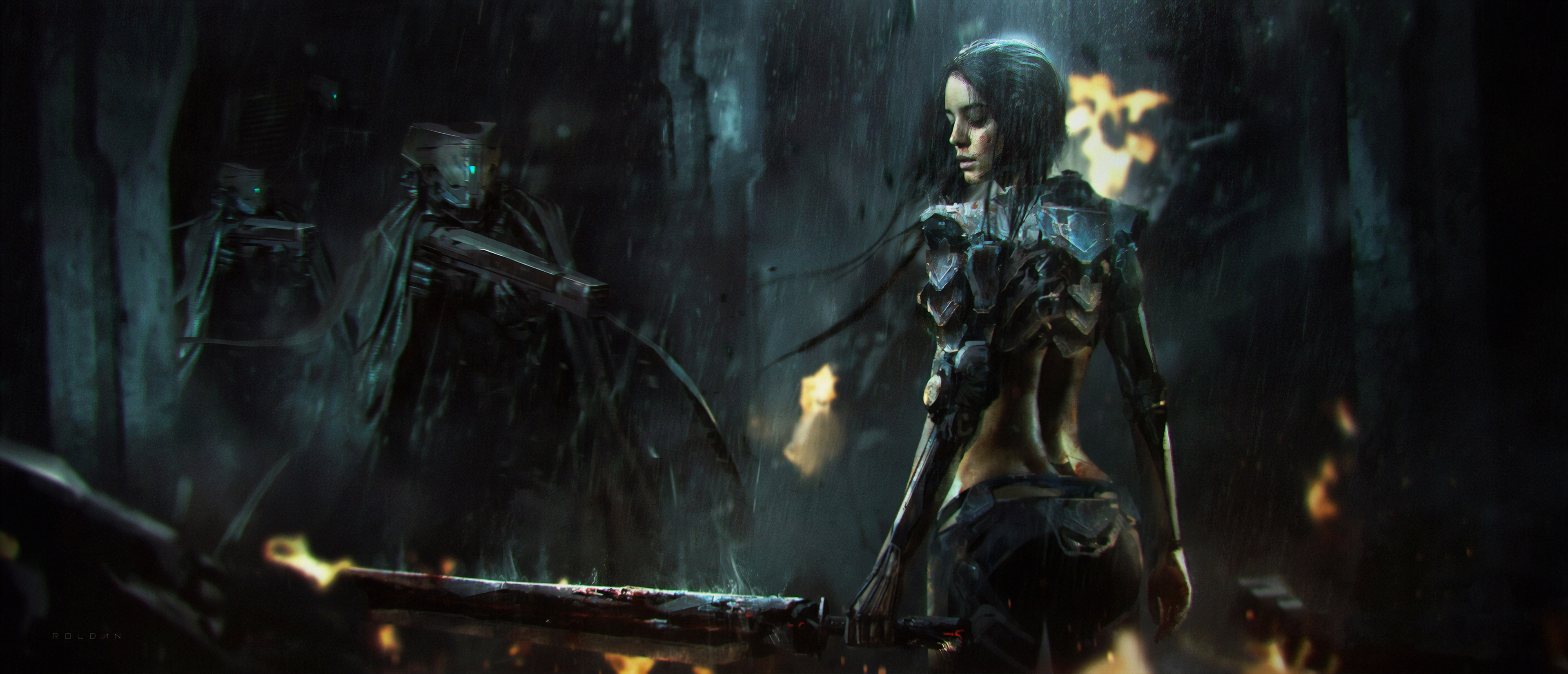 Download mobile wallpaper Sci Fi, Cyborg, Sword, Woman Warrior for free.