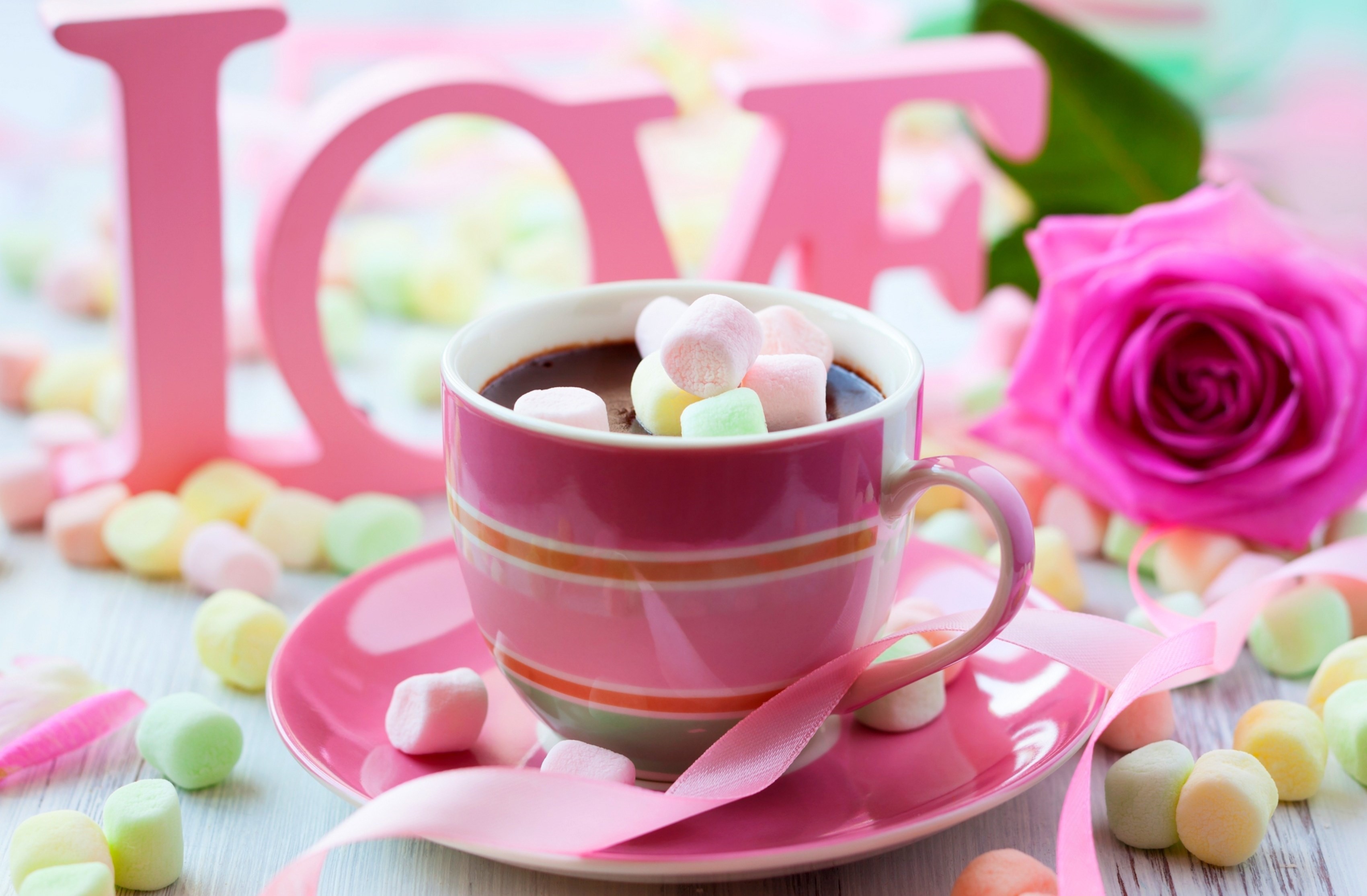marshmallow, food, drink, chocolate, cup, romantic, rose