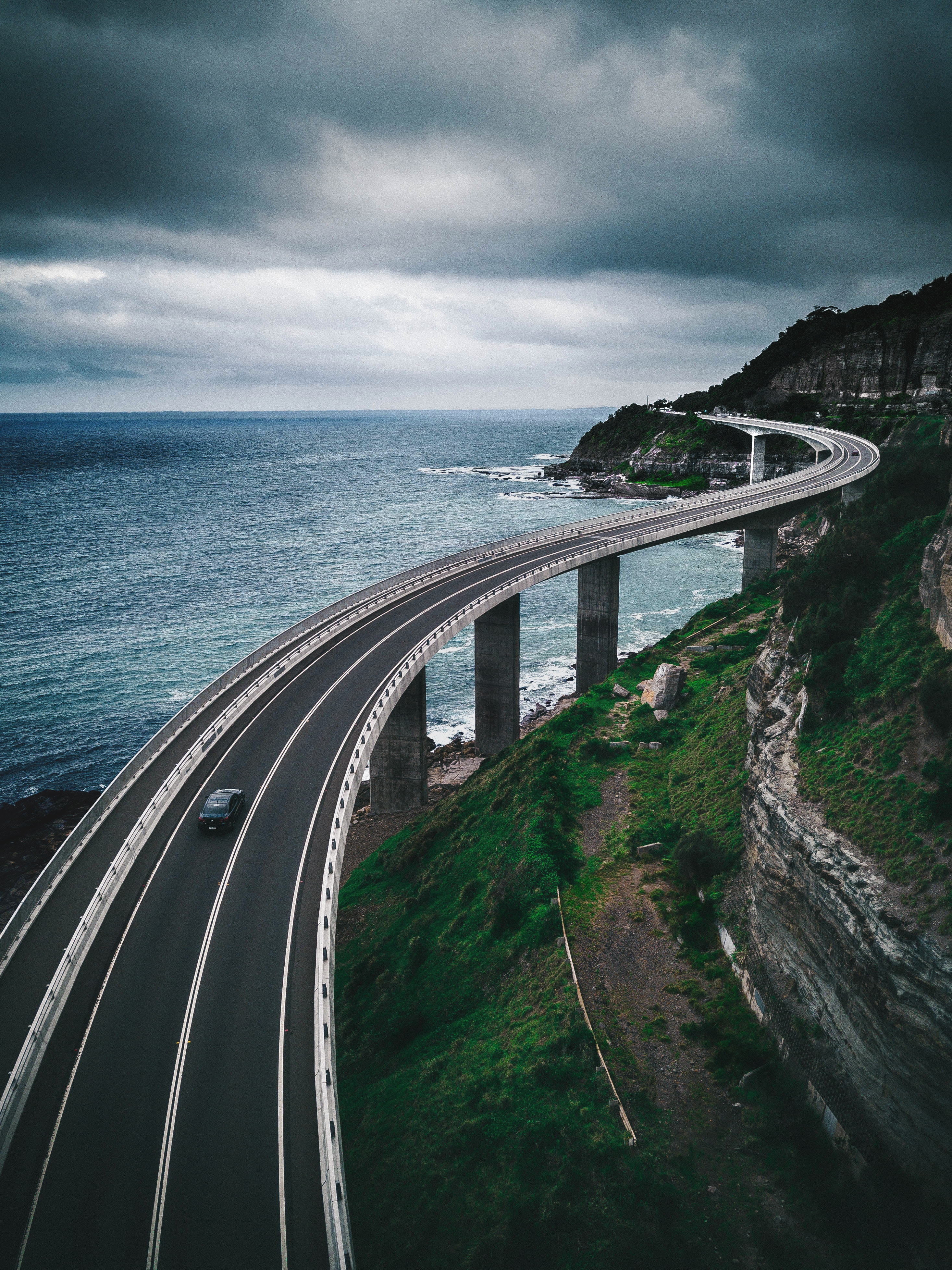 mountains, nature, sea, road, bridge for android