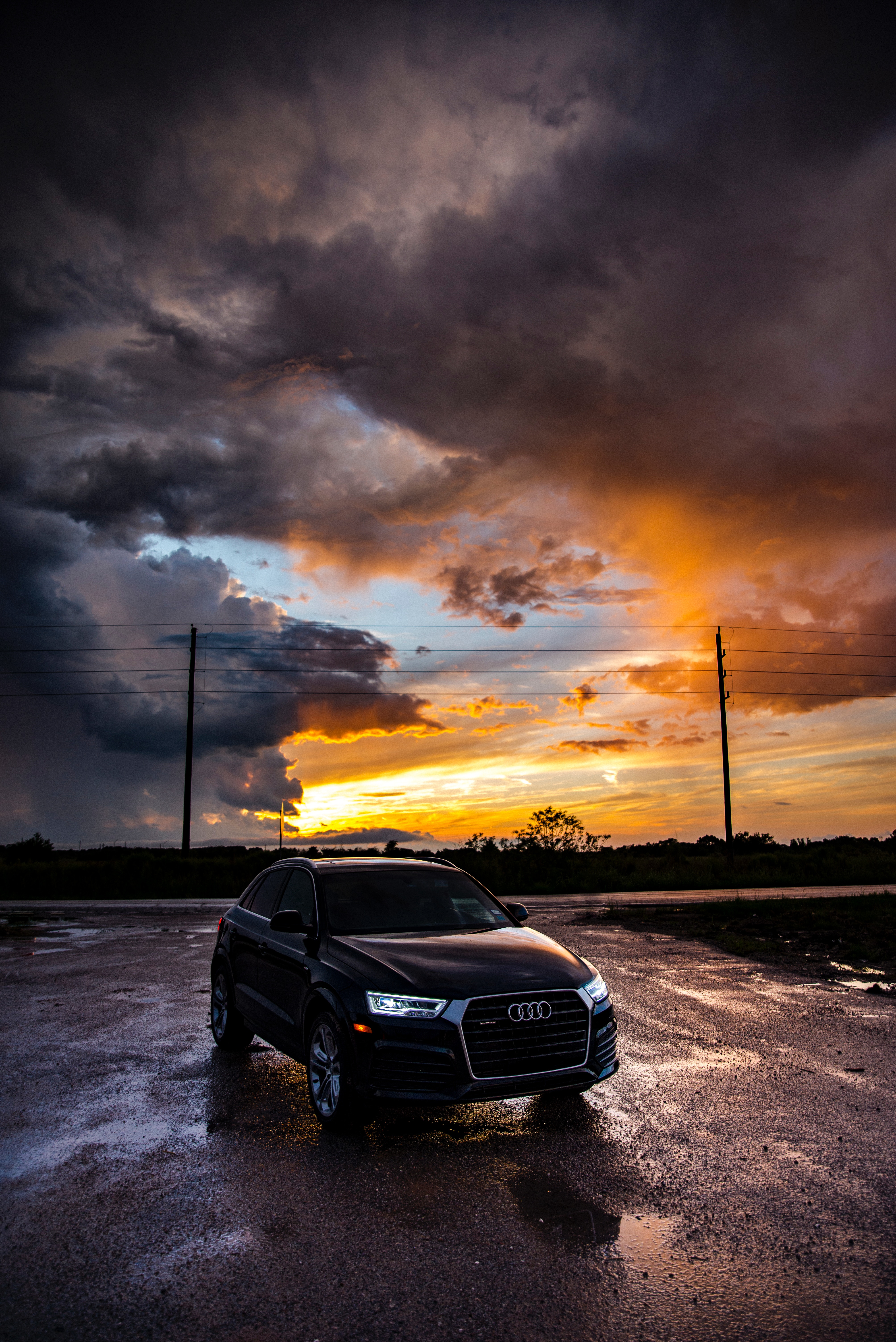 cars, overcast, sunset, audi, car, mainly cloudy cell phone wallpapers