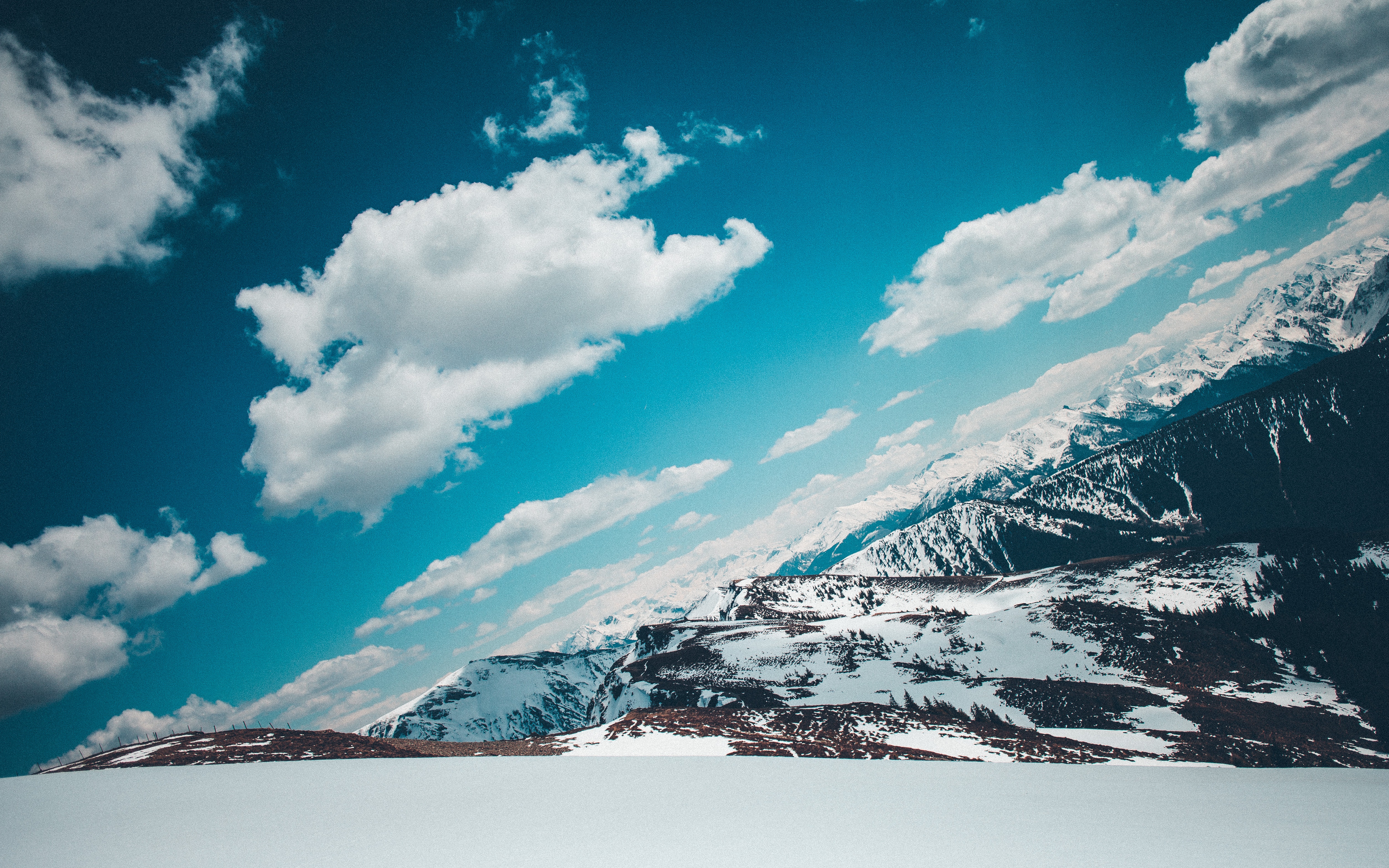 Free download wallpaper Sky, Mountains, Snow, Snow Covered, Snowbound, Nature on your PC desktop