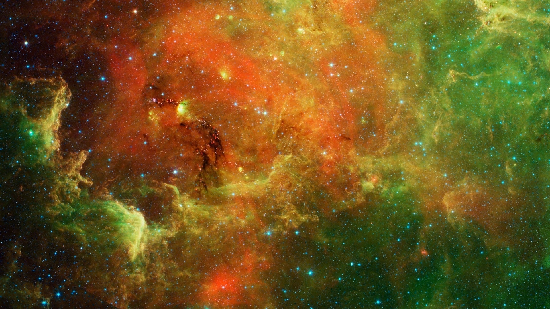 Скачать обои бесплатно Космос, Туманность, Зеленый, Научная Фантастика, Оранжевый Цвет) картинка на рабочий стол ПК