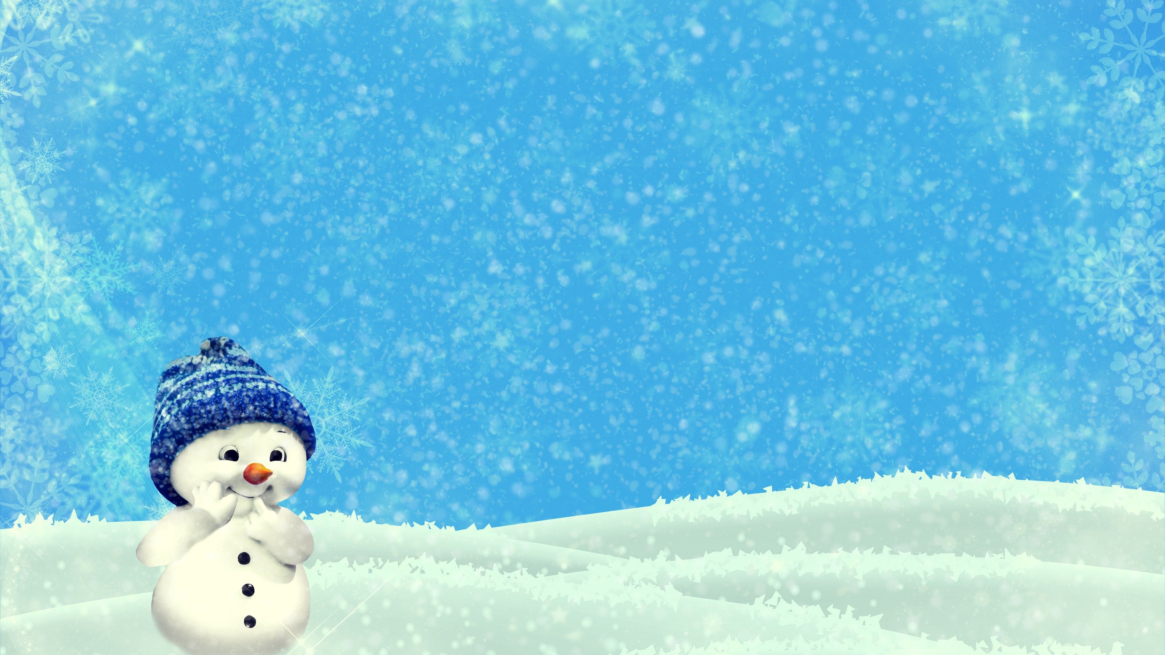 Download mobile wallpaper Winter, Snow, Snowman, Smile, Artistic, Cute for free.