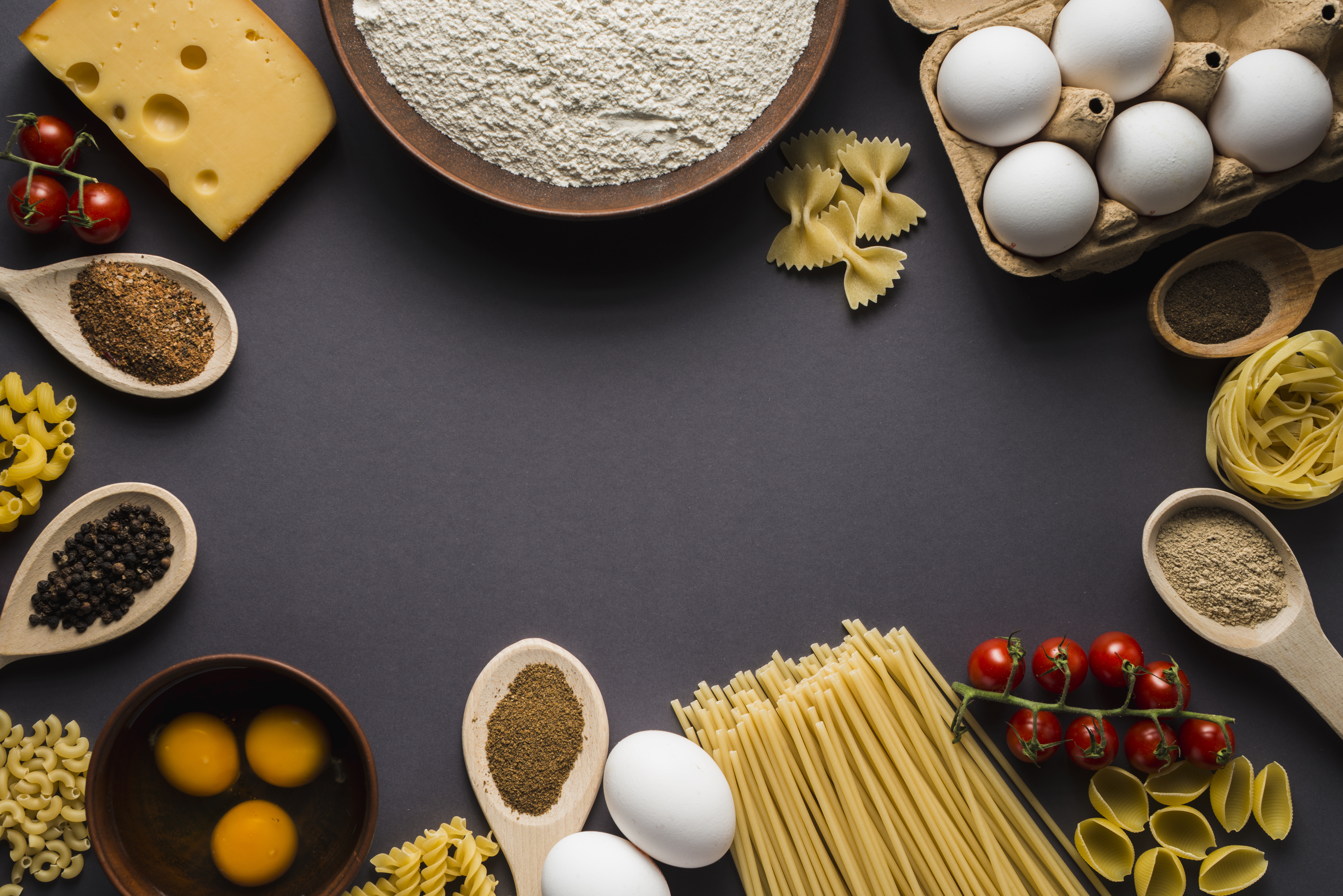 Download mobile wallpaper Food, Cheese, Still Life, Egg, Tomato, Pasta for free.