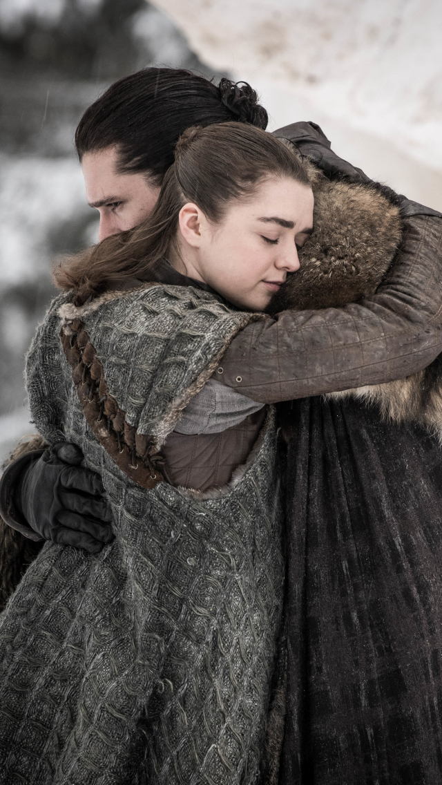 Download mobile wallpaper Game Of Thrones, Tv Show, Kit Harington, Jon Snow, Maisie Williams, Arya Stark for free.