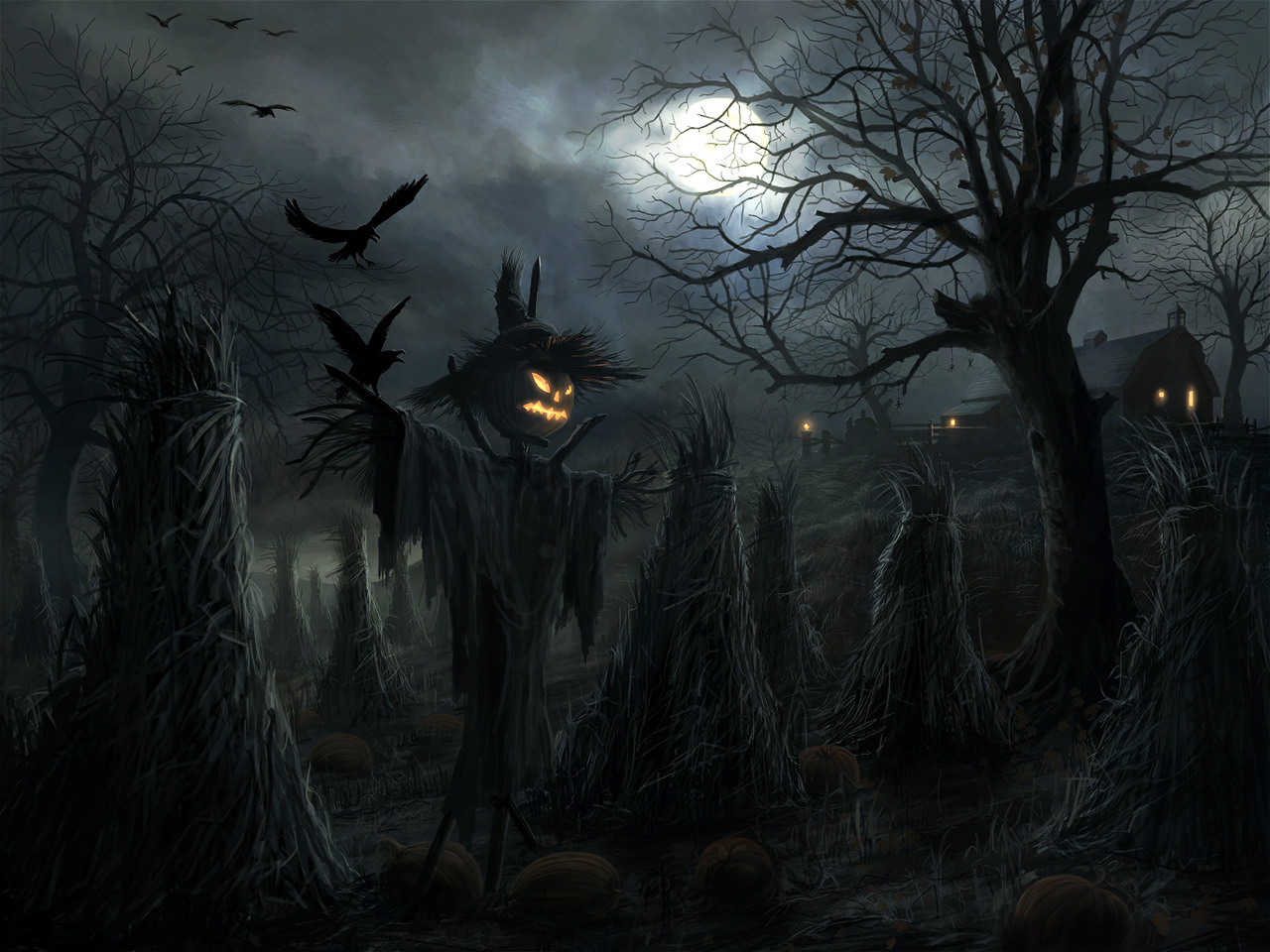 halloween, black, landscape, holidays, night, moon