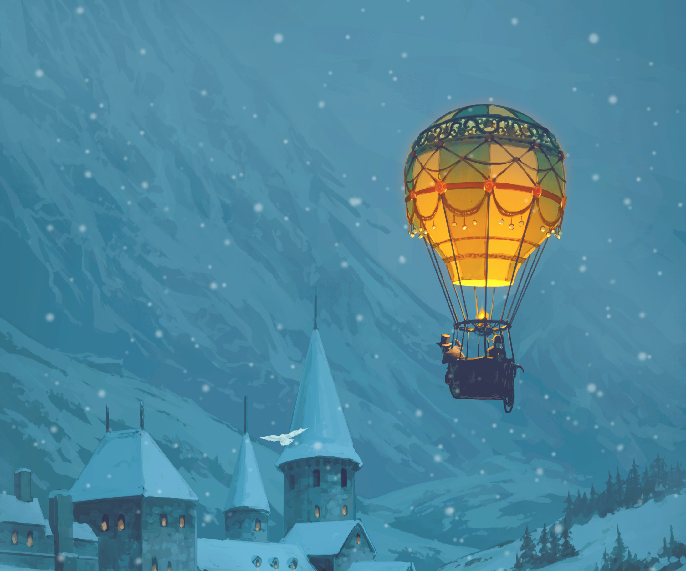 Free download wallpaper Winter, Artistic, Hot Air Balloon on your PC desktop